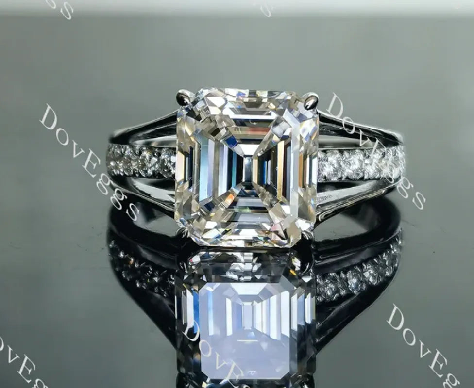 Doveggs Elizabeth Taylor Krupp cut half eternity pave moissanite engagement ring