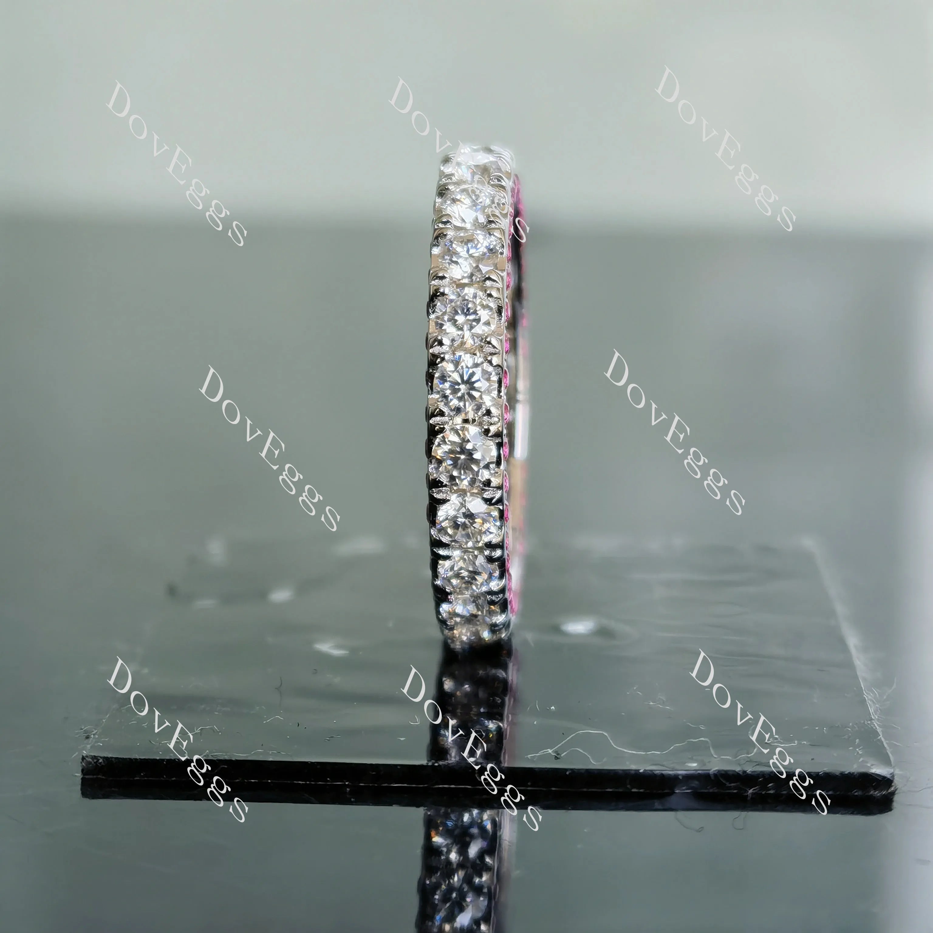 Doveggs round full eternity moissanite/lab grown diamond & colored gem wedding band-3.0mm band width
