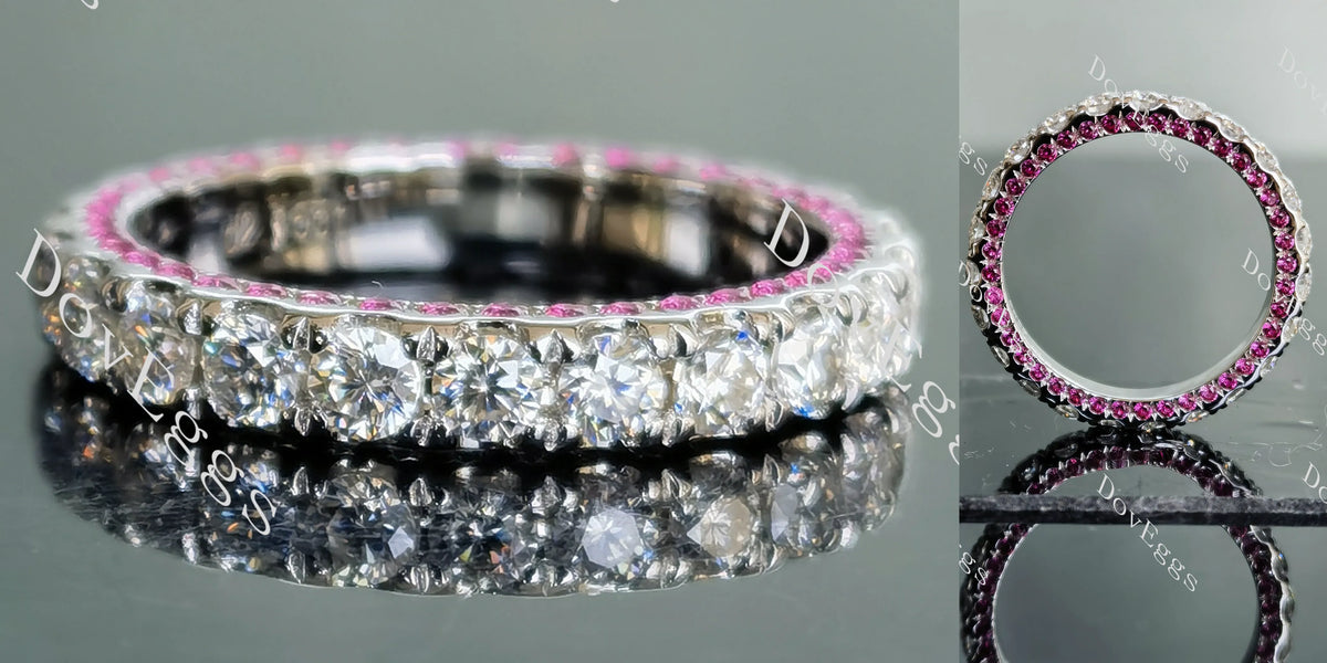 Doveggs round full eternity moissanite/lab grown diamond & colored gem wedding band-3.0mm band width