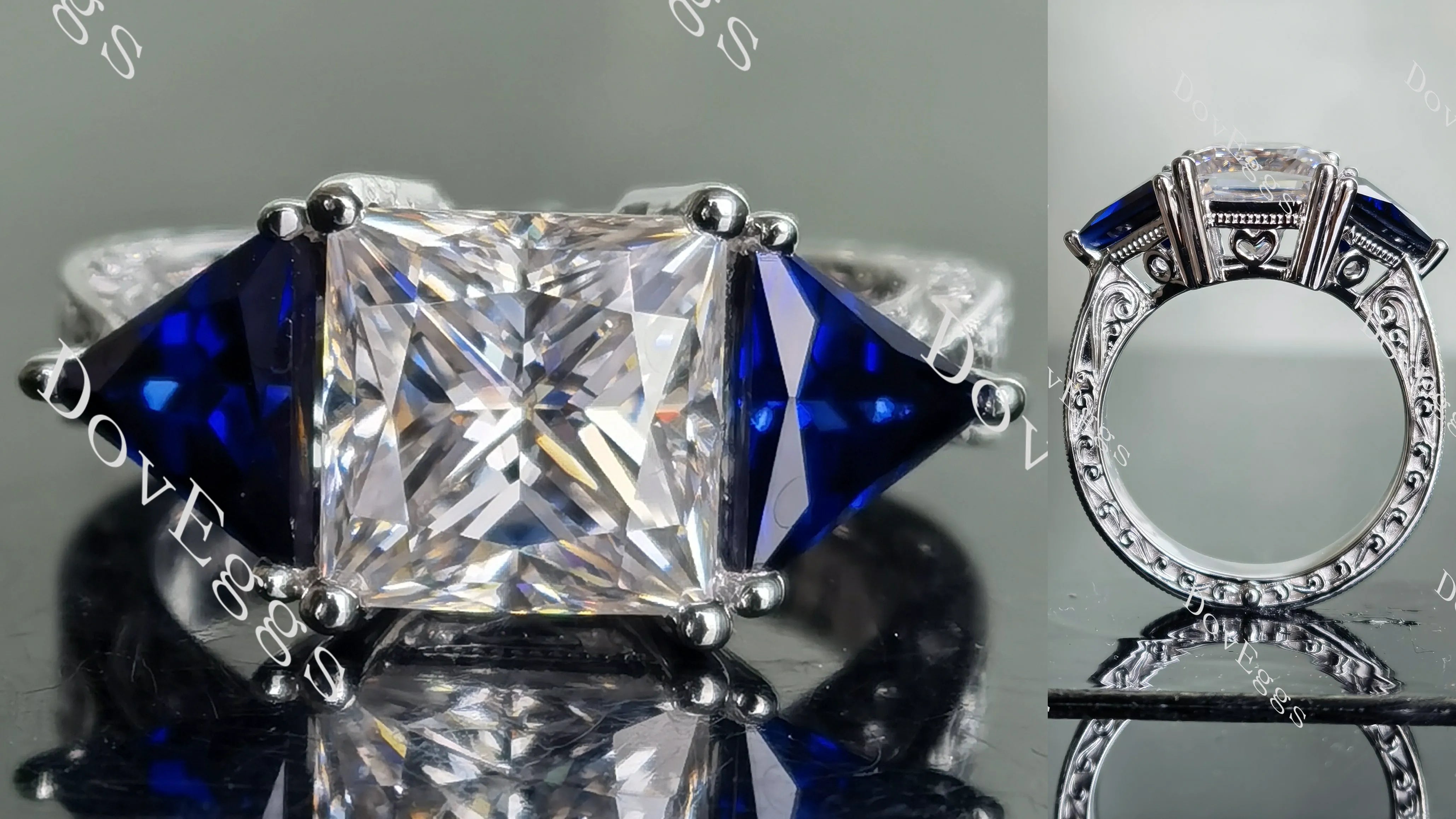 The Monica princess three stones moissanite engagement ring