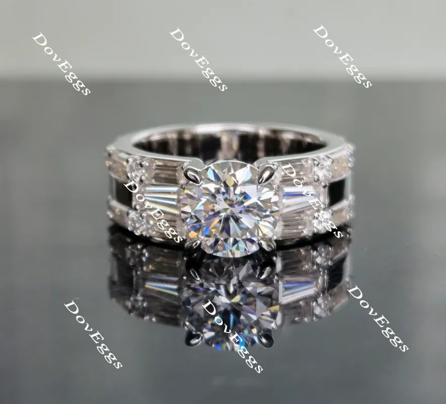 Doveggs round art deco moissanite engagement ring