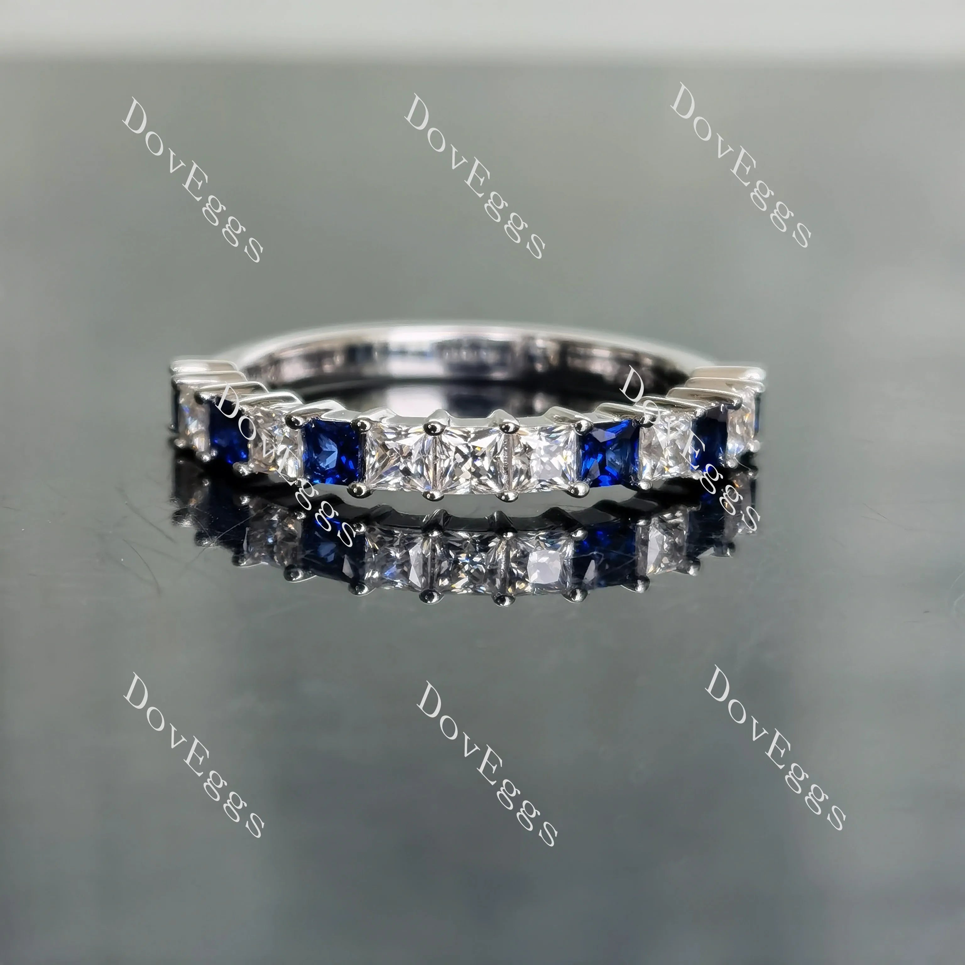 Doveggs 2.5mm princess moissanite/lab grown diamond & colored gem combo wedding band-2.2mm band width