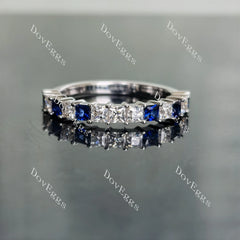 Doveggs 2.5mm princess moissanite/lab grown diamond & colored gem combo wedding band-2.2mm band width