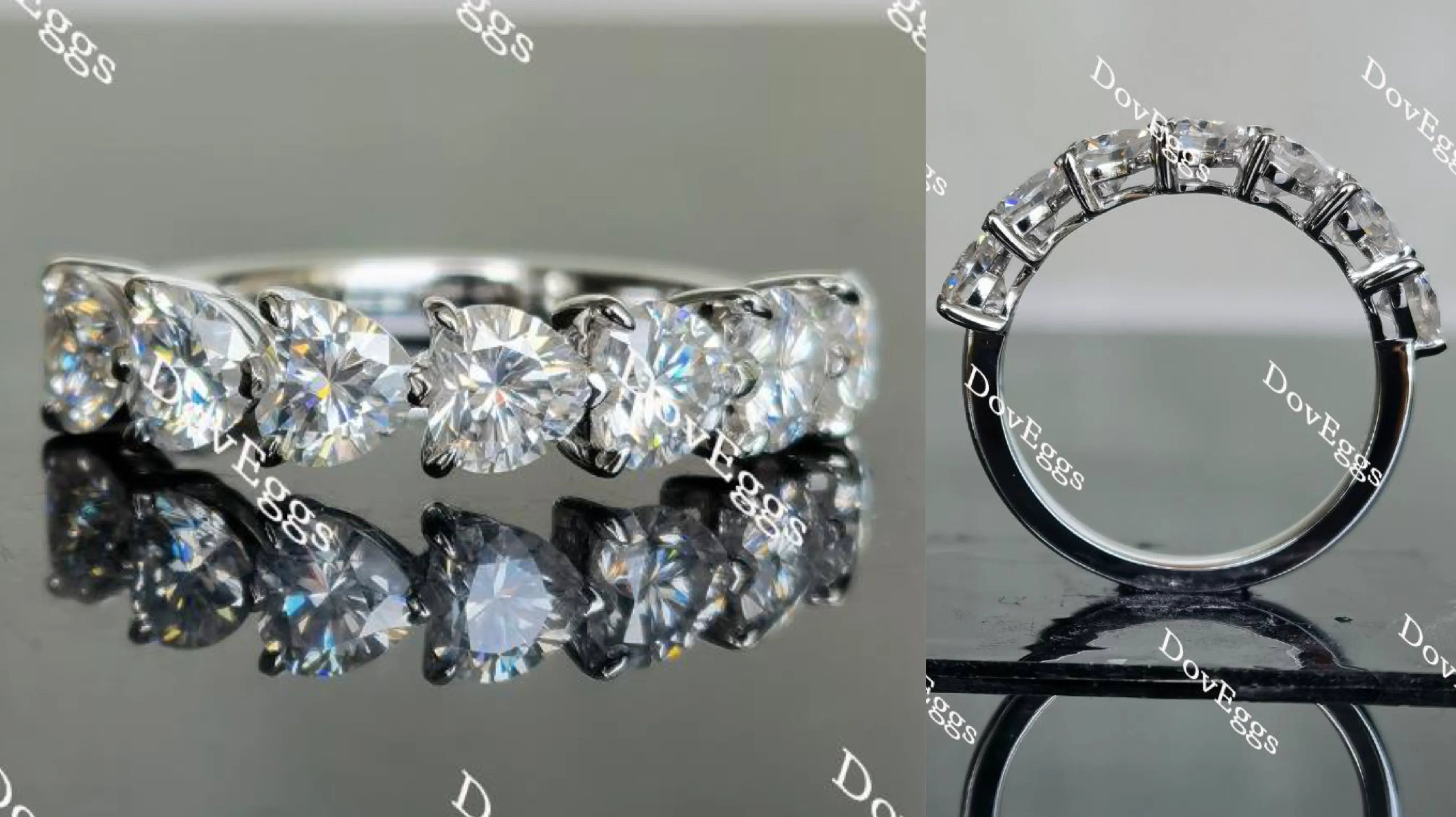 Doveggs heart seven stone moissanite wedding band-2.5mm band width