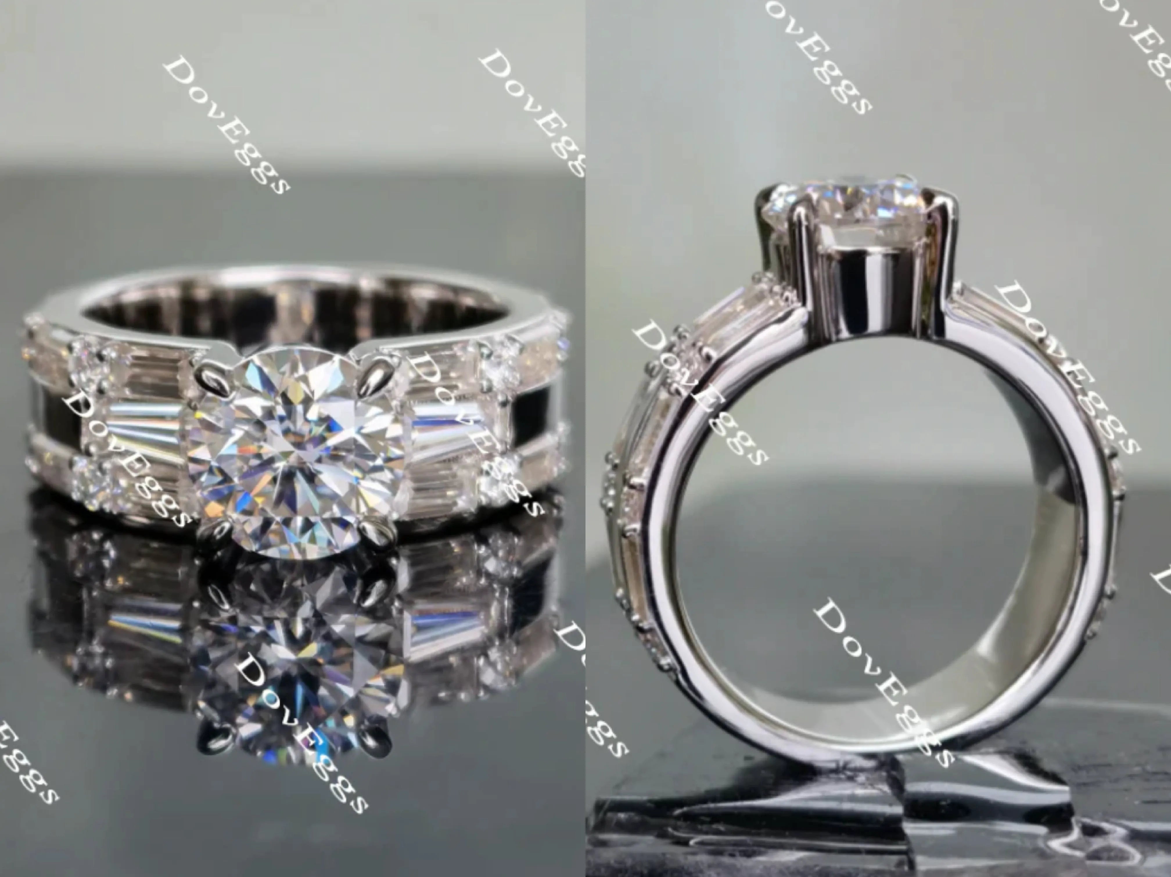 Doveggs round art deco moissanite engagement ring