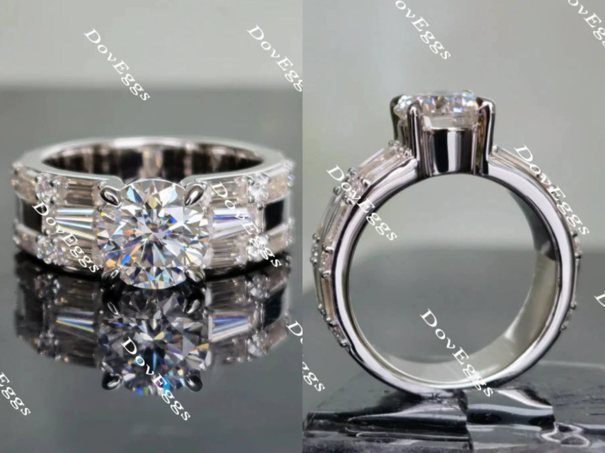 Doveggs round art deco moissanite engagement ring