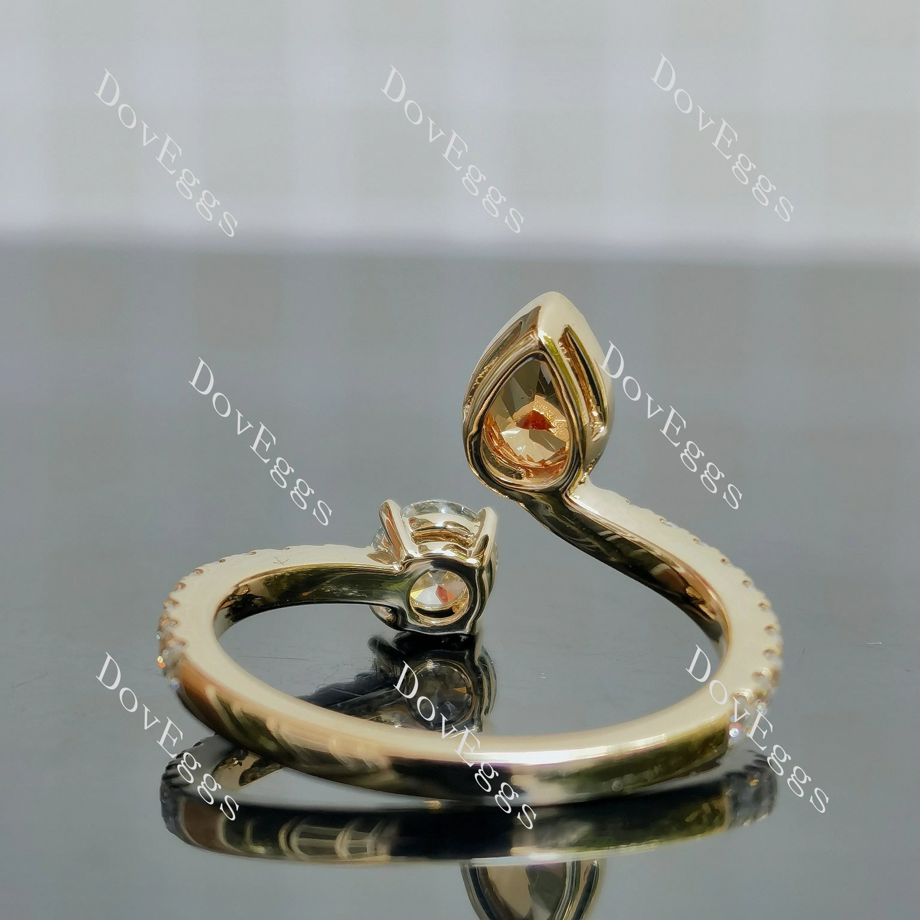 Fire Lotus Pear Round Pave Lab Grown Diamond Engagement Ring