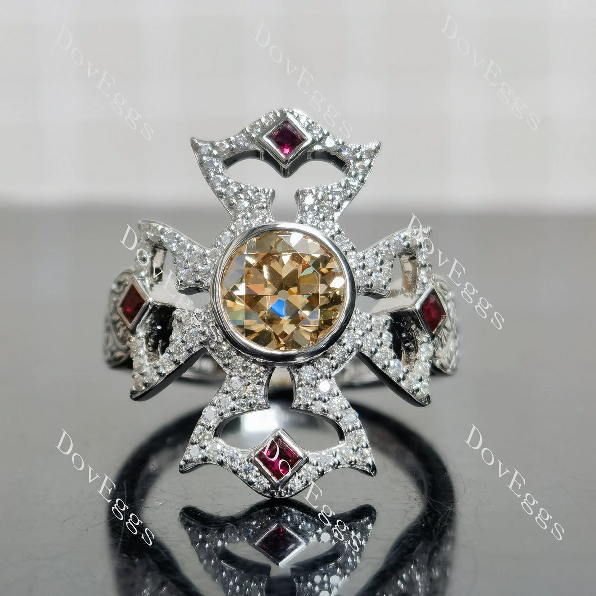 (size 5) Doveggs sterling silver 2ct Round champagne moissanite engagement ring