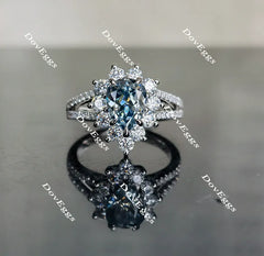 Doveggs smokey sparks grey pear halo moissanite engagement ring