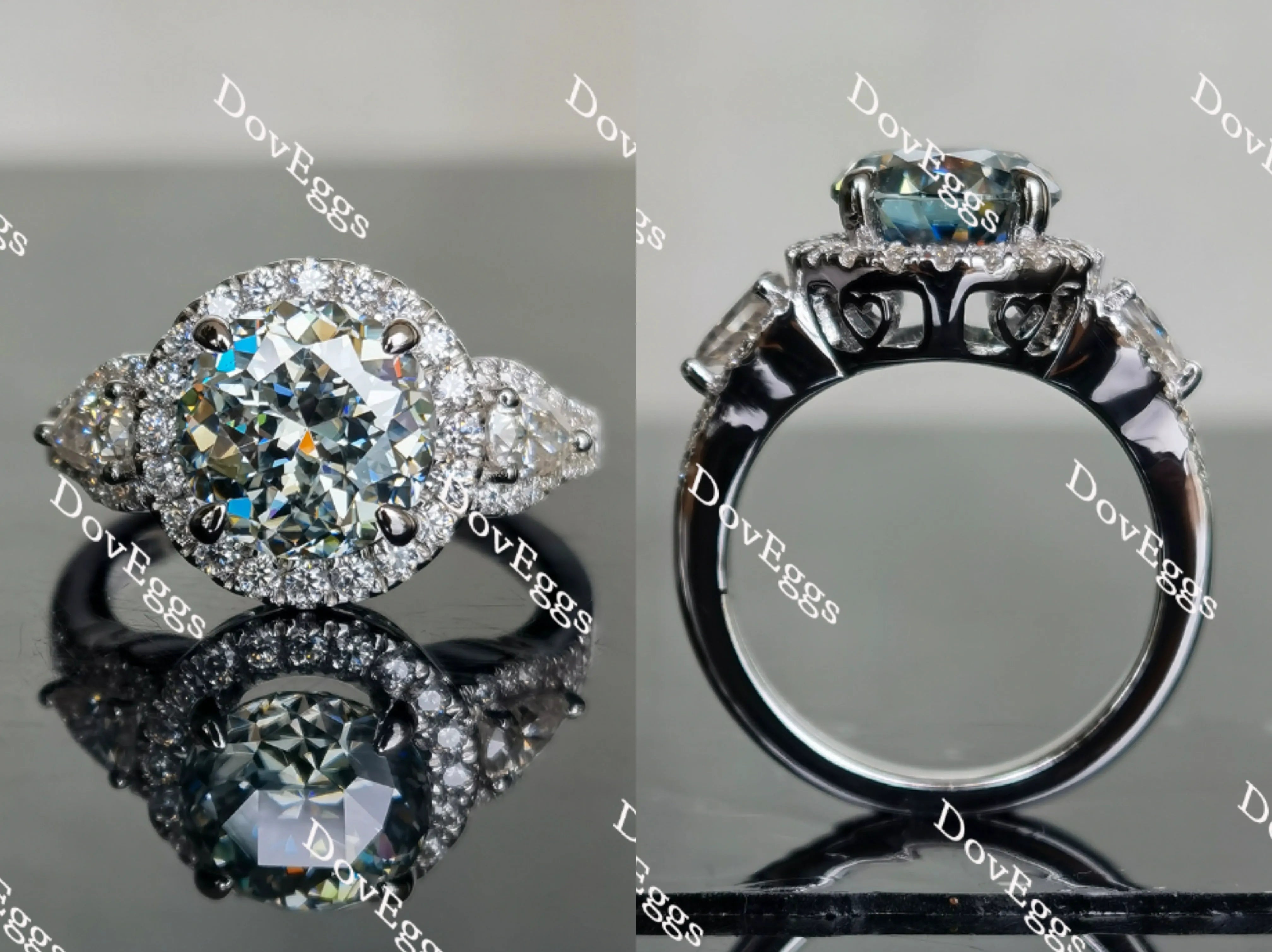 Doveggs round halo colored moissanite engagement ring