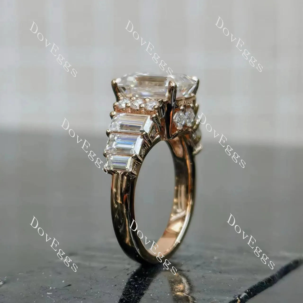 Beth's forever emeralds pave side stones moissanite engagement ring
