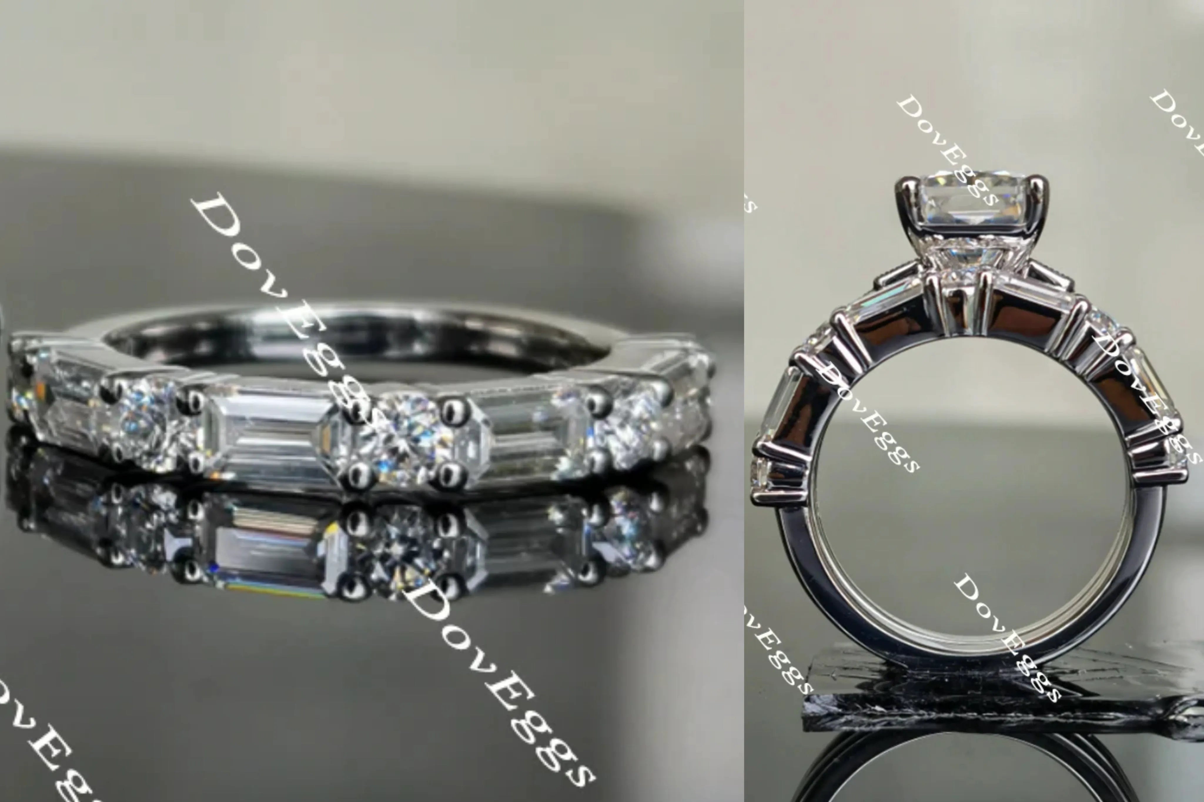Doveggs round emerald half eternity moissanite/lab grown diamond wedding band (wedding band only)-1.8mm band width