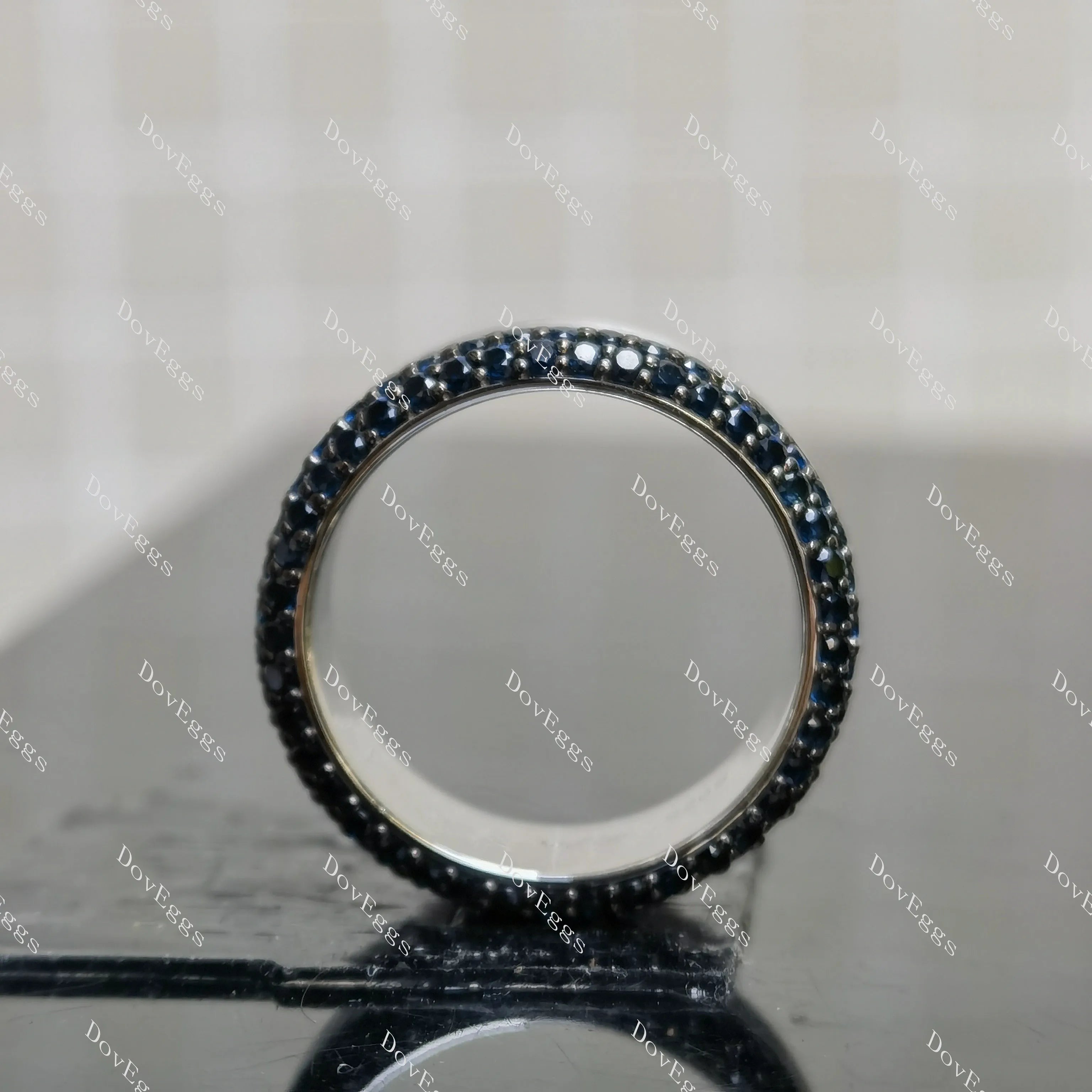 (size 7.5-7.75) Doveggs 1.56ctw blue sapphire sterling silver wedding band