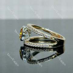 Doveggs Cushion Bezel Split Shanks Yellow Lab Grown Diamond Engagement Ring