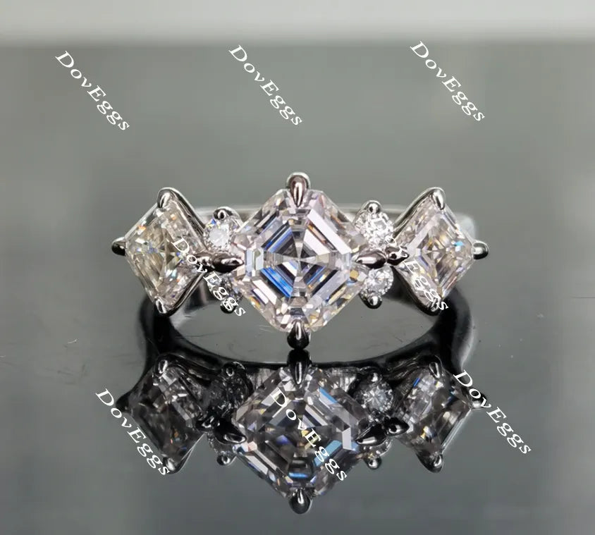 GRETZYA three stones Asscher moissanite engagement ring