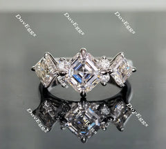 GRETZYA three stones Asscher moissanite engagement ring
