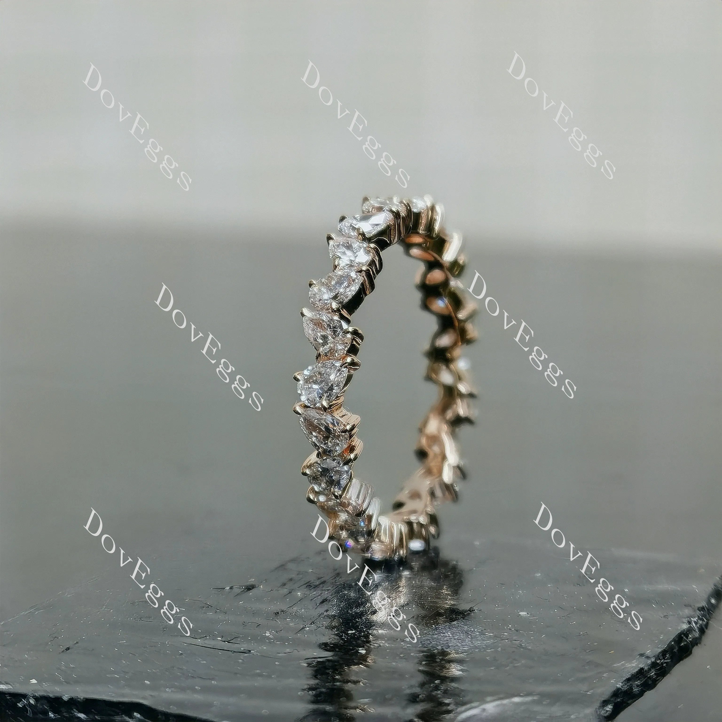 Doveggs pear moissanite/lab grown diamond accents wedding band-3.4mm band width