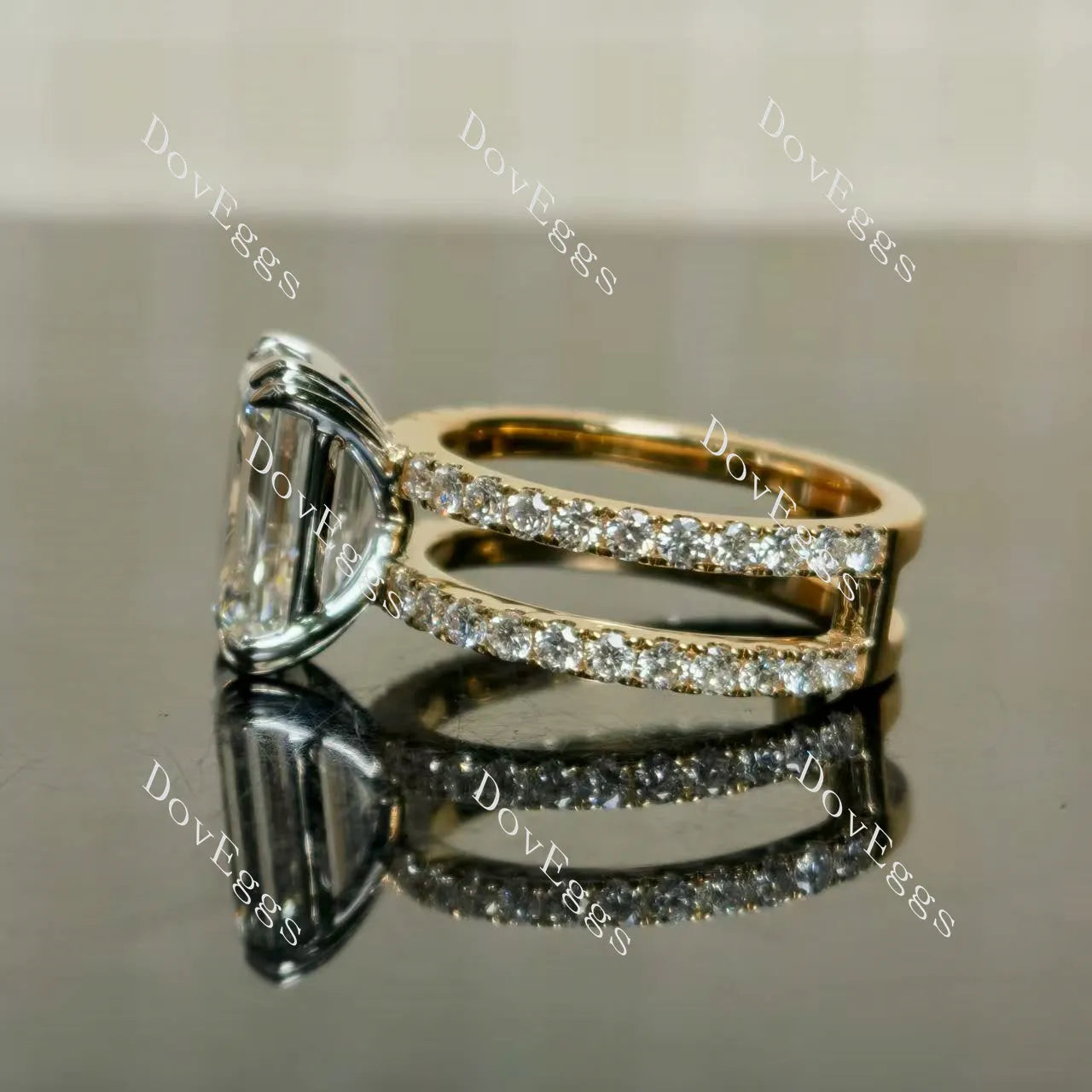 (size 6) Doveggs 14k white gold & yellow gold 4.53ct Emerald F color VS1 Clarity Excellent cut lab grown diamond ring(certified)