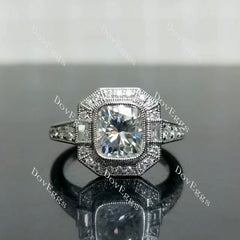 (size 7) Doveggs sterling silver 2ct elongated cushion moissanite engagement ring