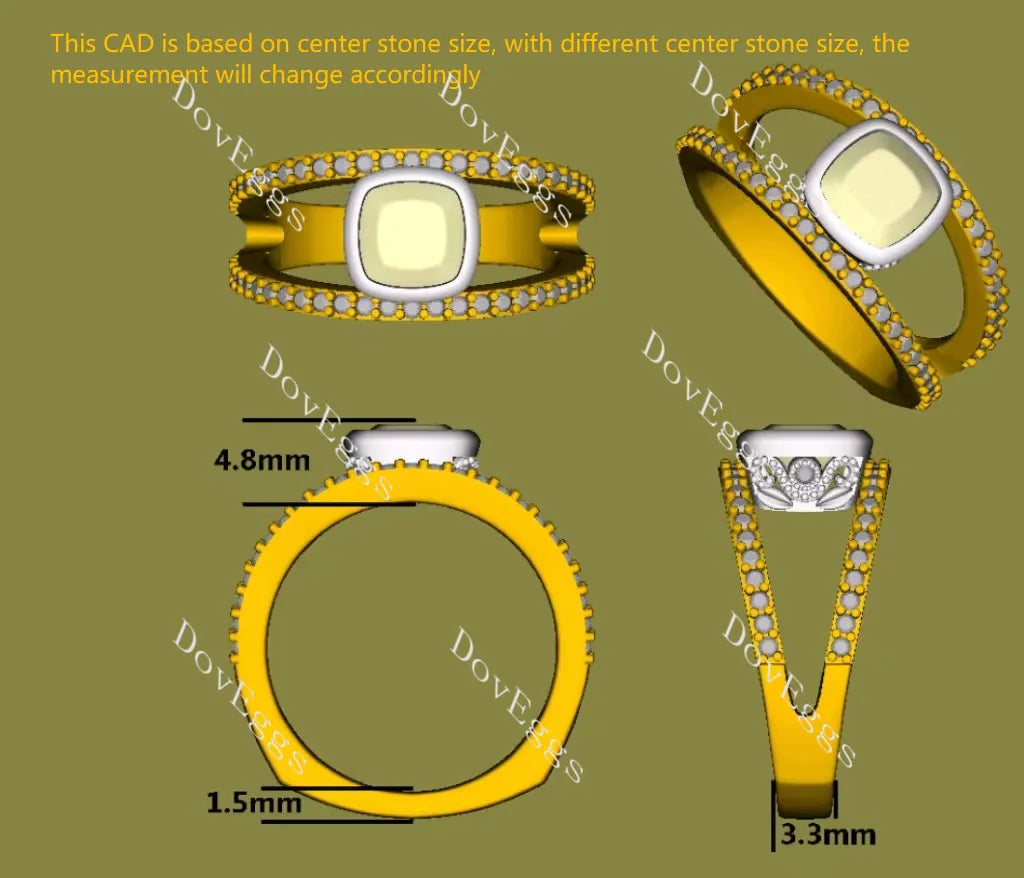 Doveggs Cushion Bezel Split Shanks Yellow Lab Grown Diamond Engagement Ring