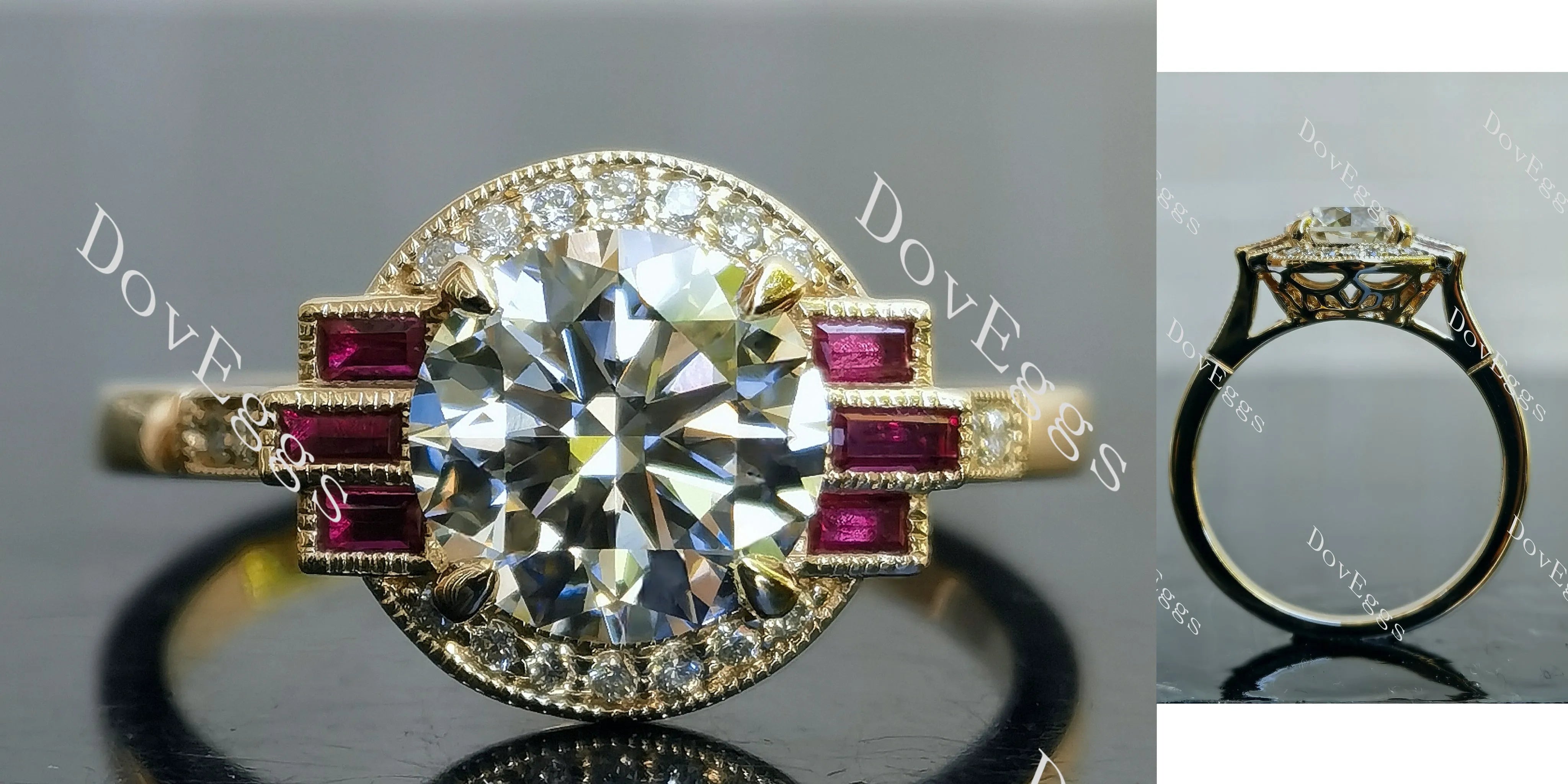 Doveggs Round Pave Halo Lab Grown Diamond Engagement Ring