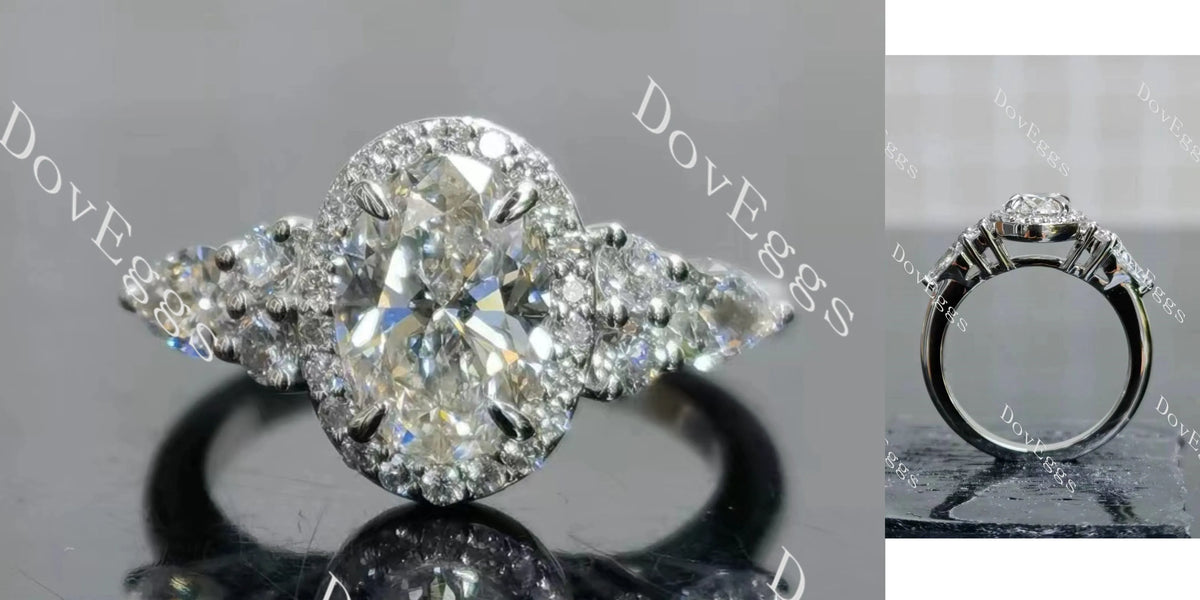 Doveggs Oval Halo Side Stones Lab Grown Diamond Engagement Ring