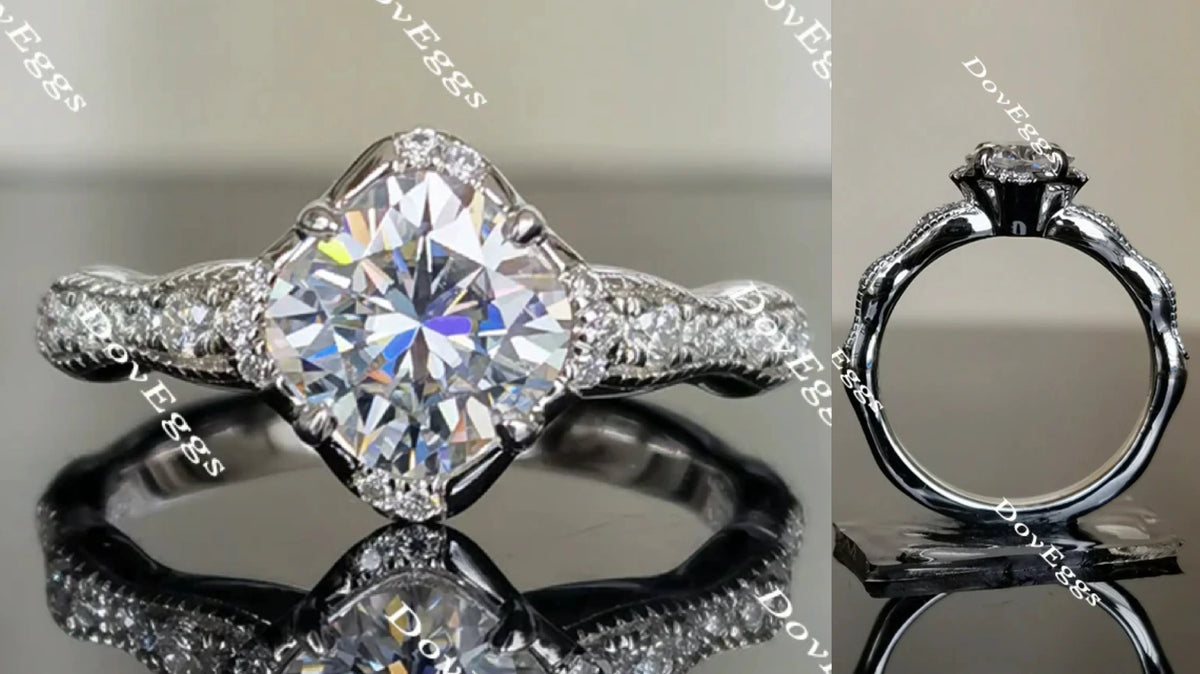 DovEggs art deco cushion moissanite engagement ring