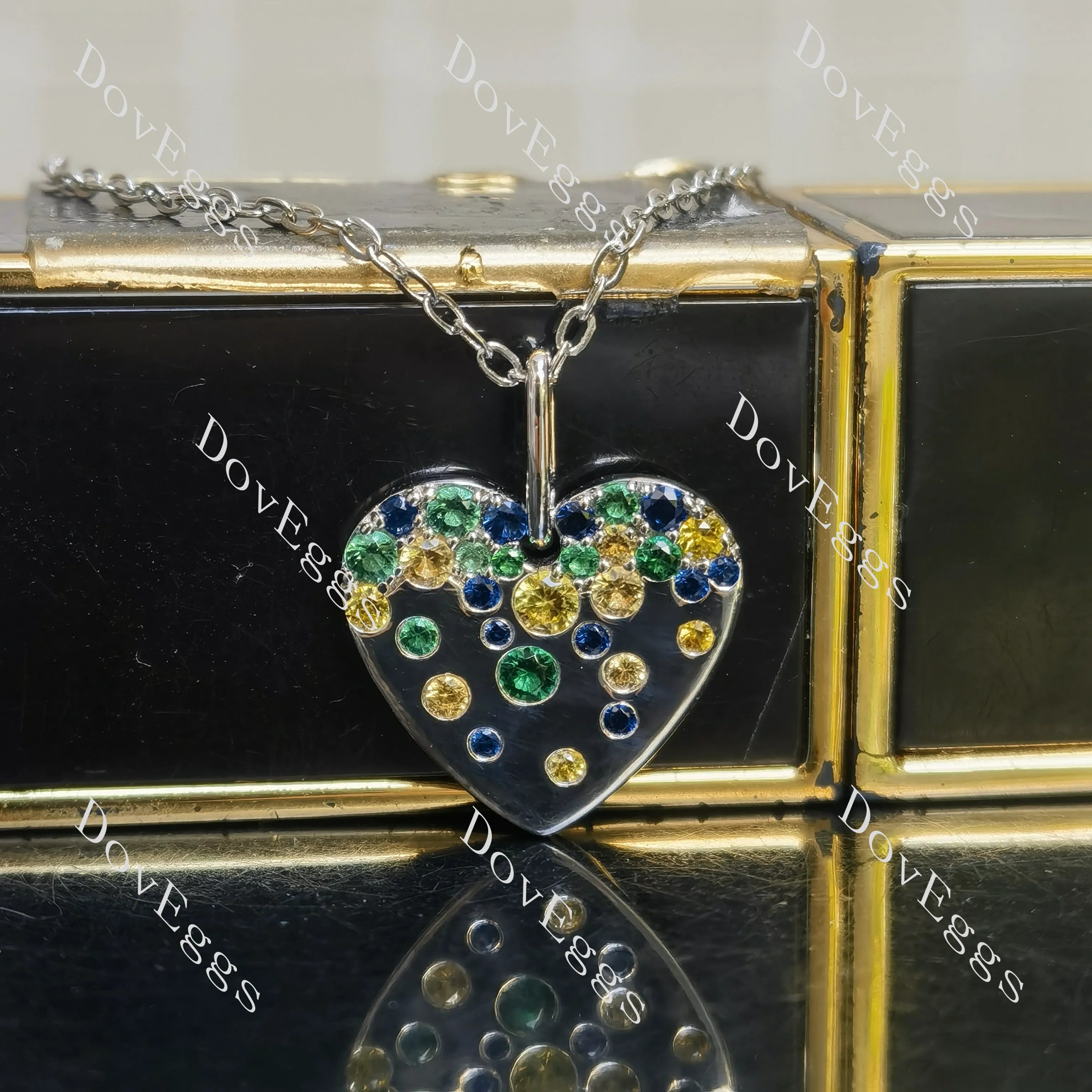 Round pave multicolor art deco pendant necklace(pendant only)| Doveggs