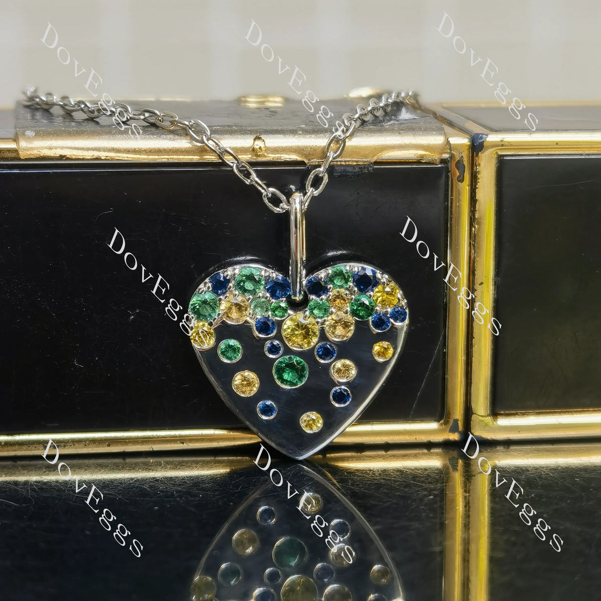Round pave multicolor art deco pendant necklace(pendant only)| Doveggs