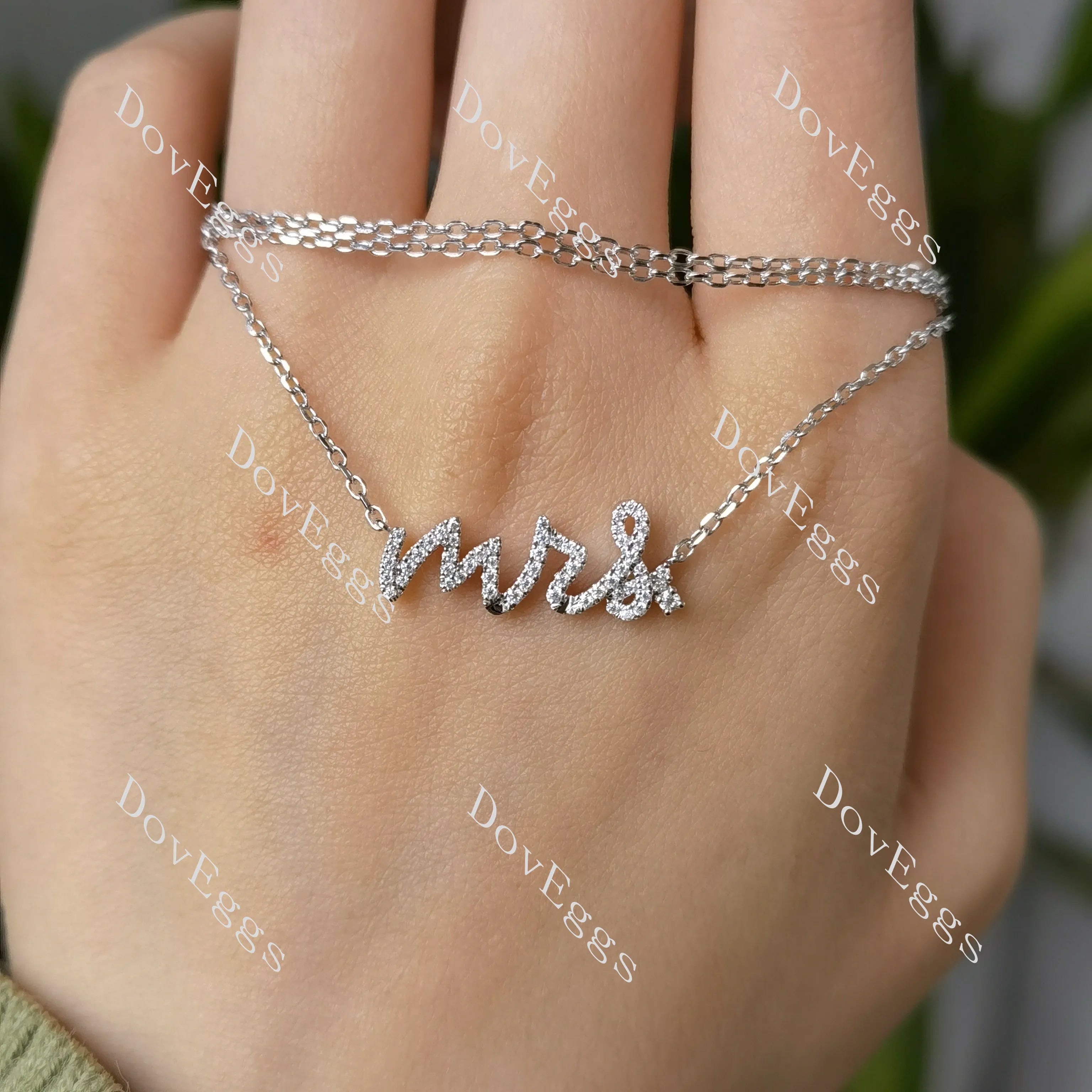Doveggs round pave moissanite/lab grown diamond letters pendant (with 18'' length chain)