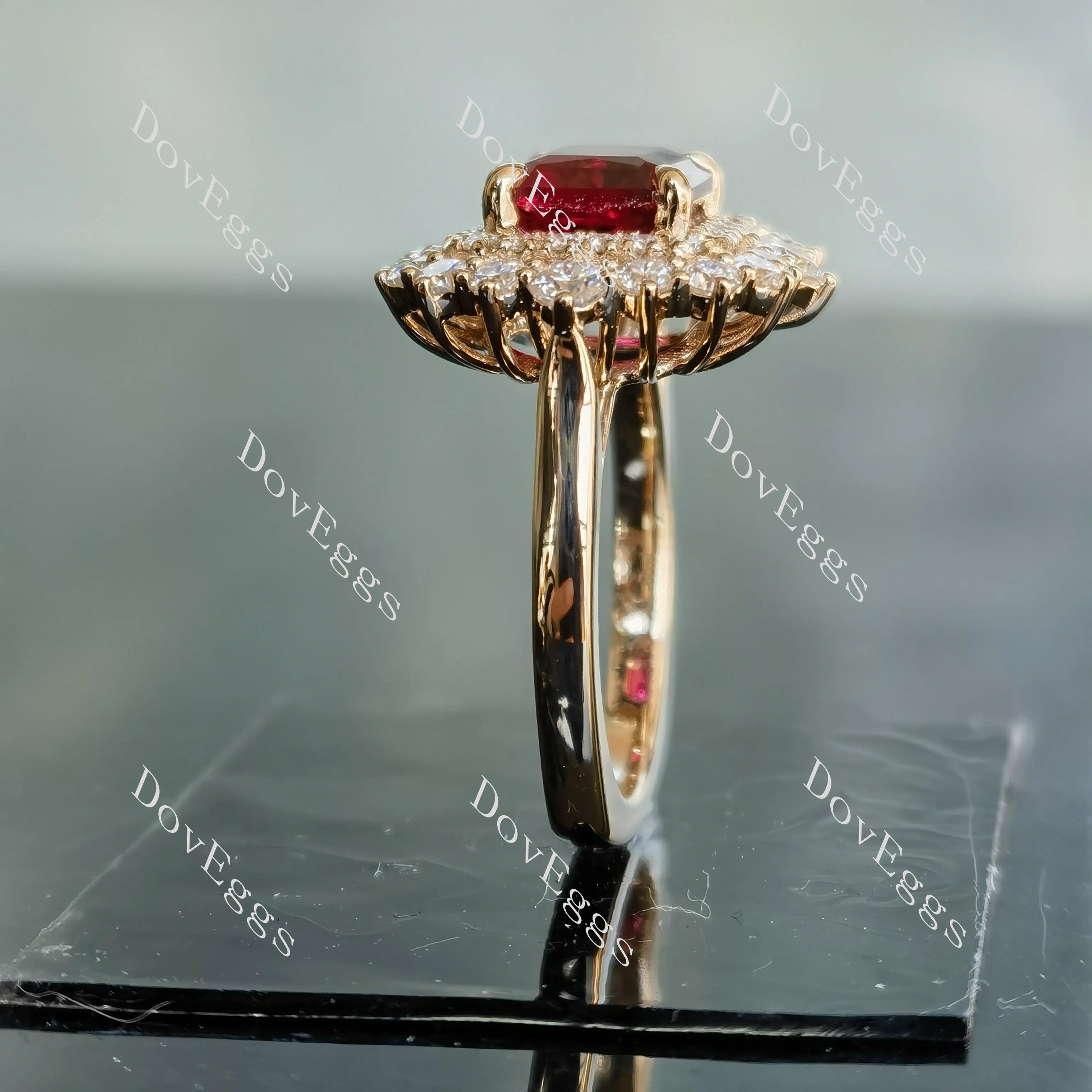 Doveggs emerald east-west halo colored gem engagement ring