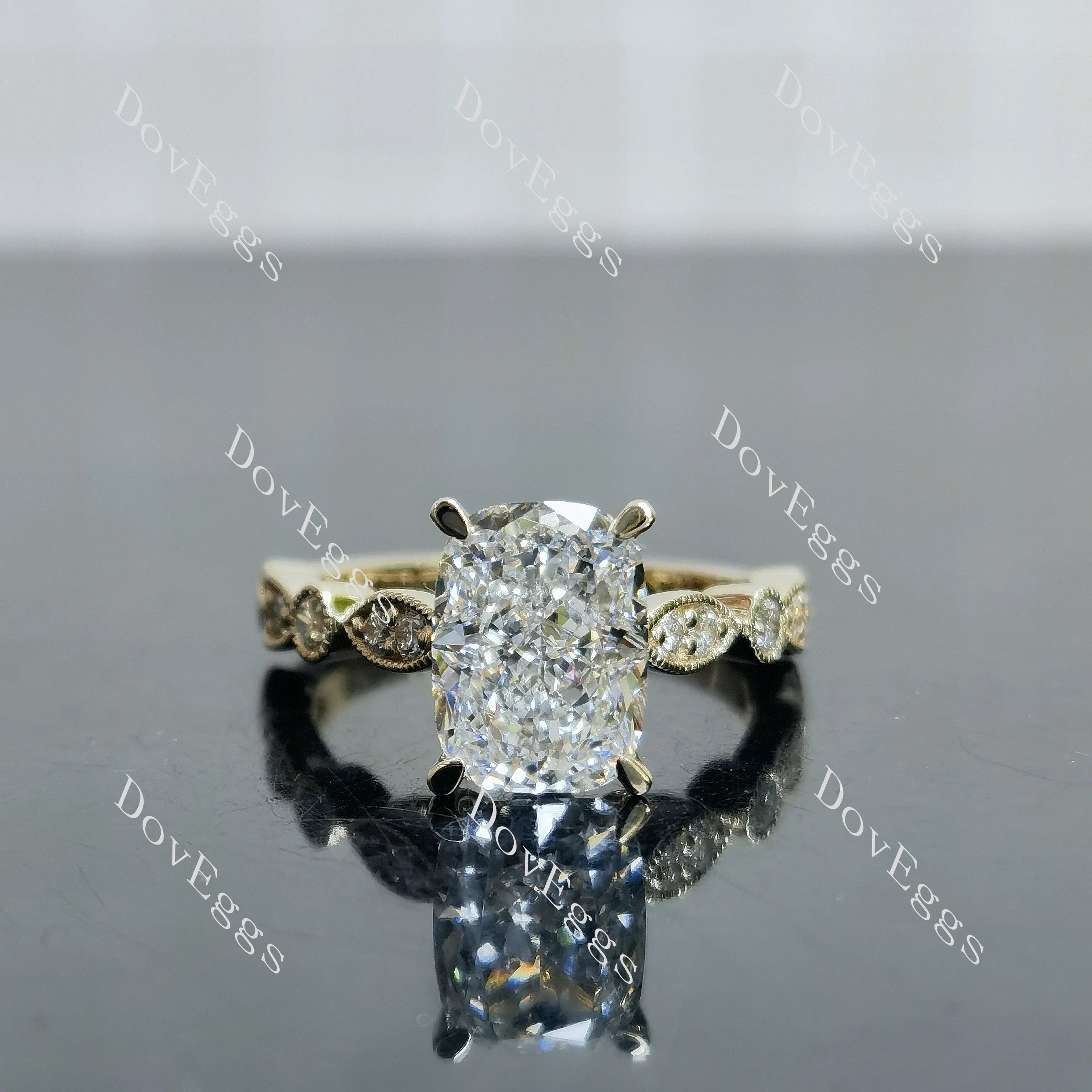 Doveggs Cushion Side Stones Lab Grown Diamond Engagement Ring