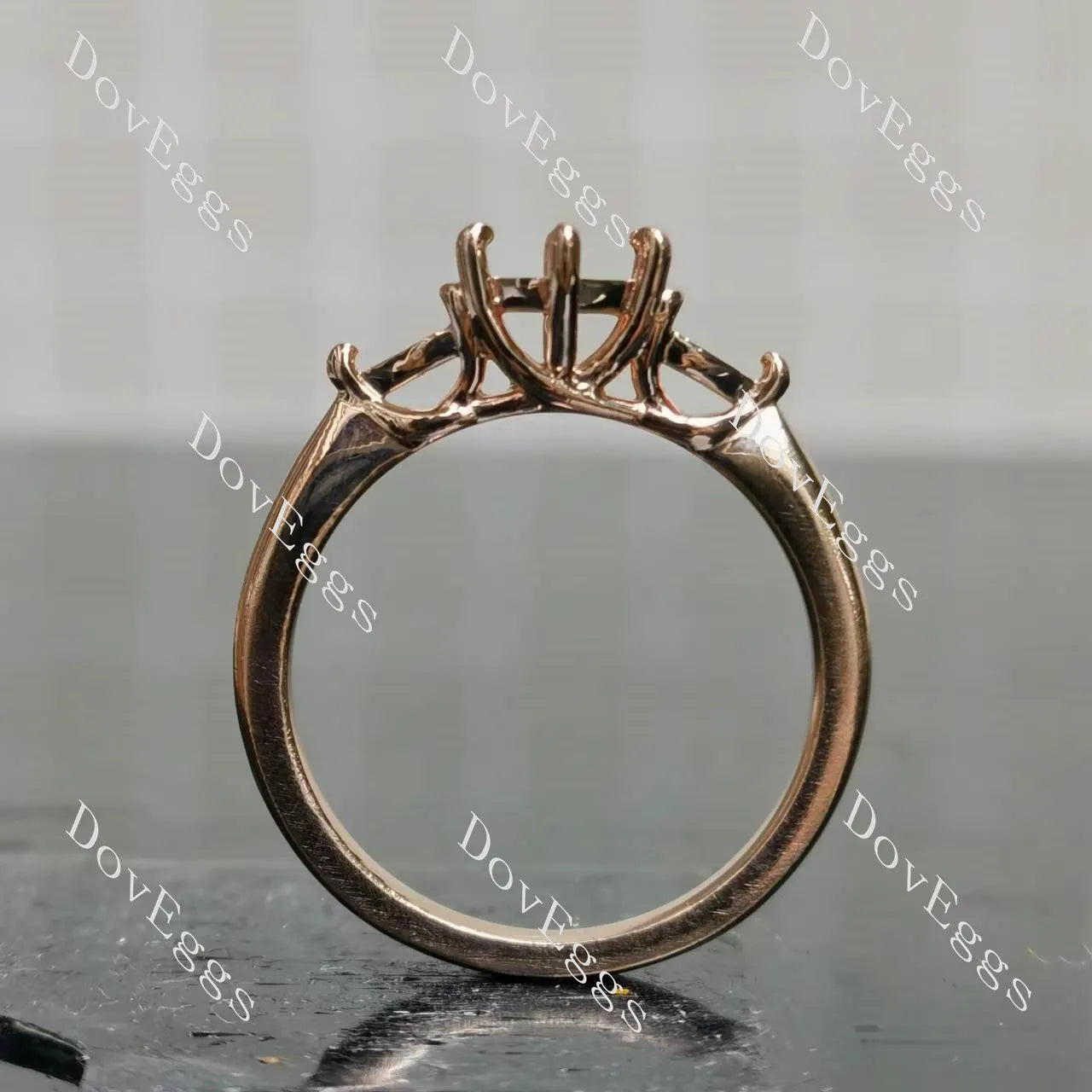 Doveggs three-stone engagement ring semi-mount only(Exclusively to DovEggs Stones)