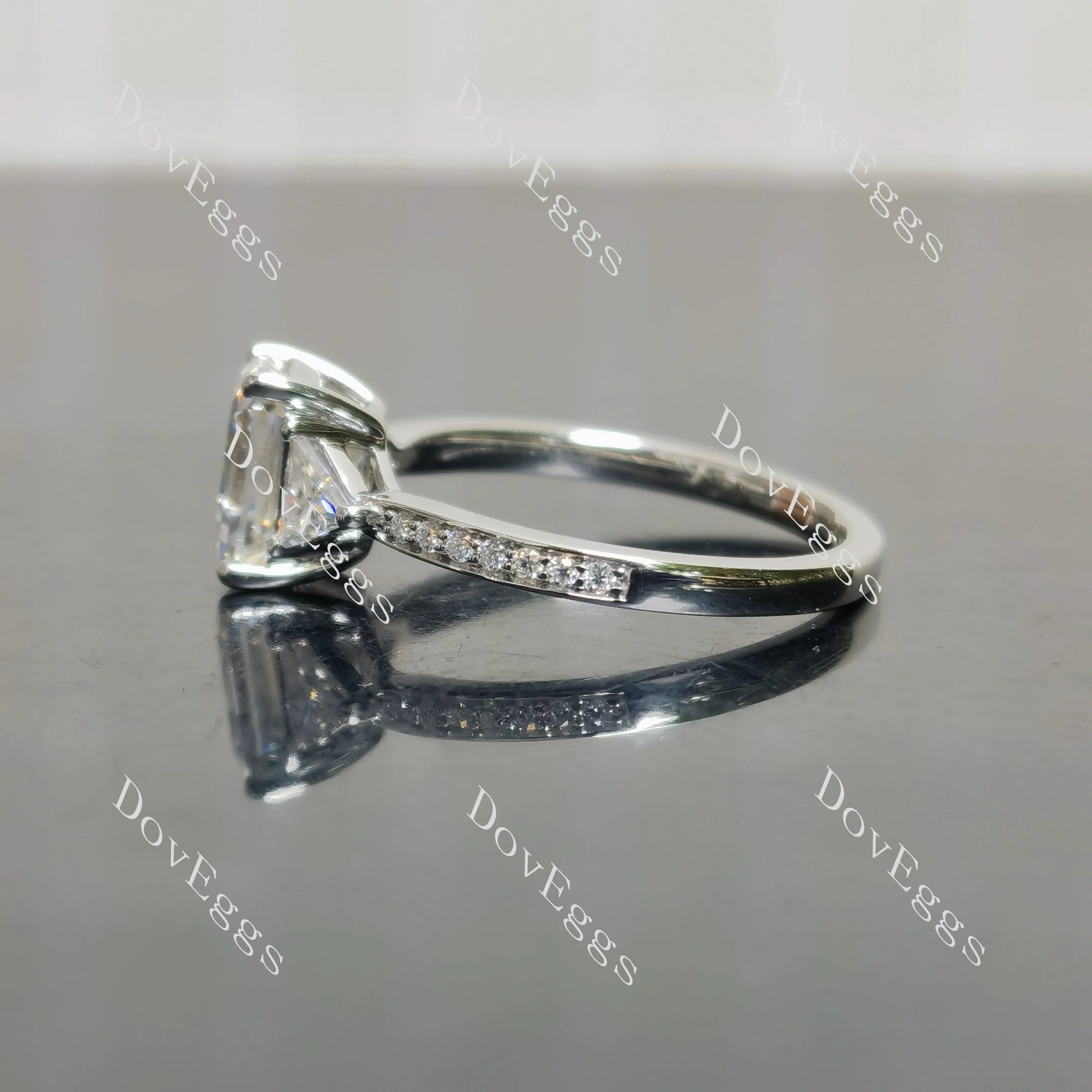 Emerald three stones pave moissanite engagement ring| DovEggs