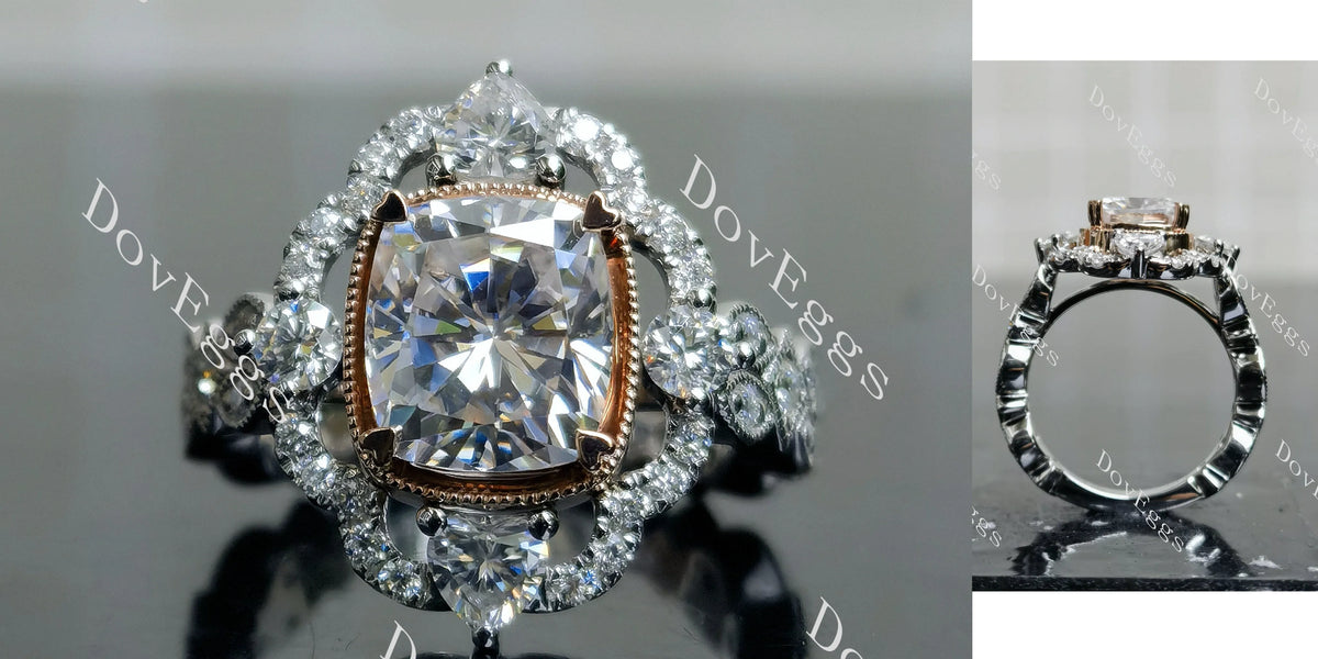 Vanessa cushion floral bezel moissanite engagement ring