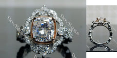 Vanessa cushion floral bezel moissanite engagement ring