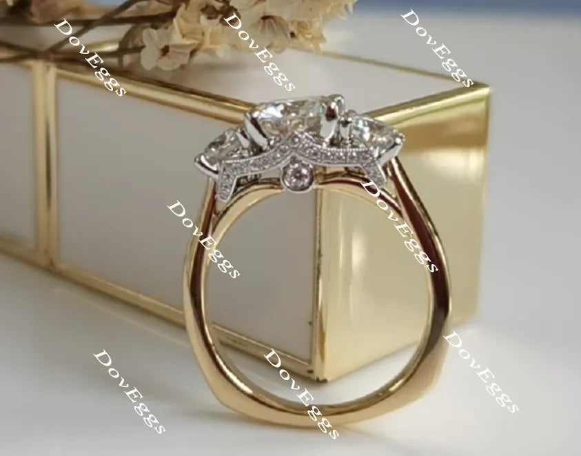 doveggs round three-stone moissanite engagement ring