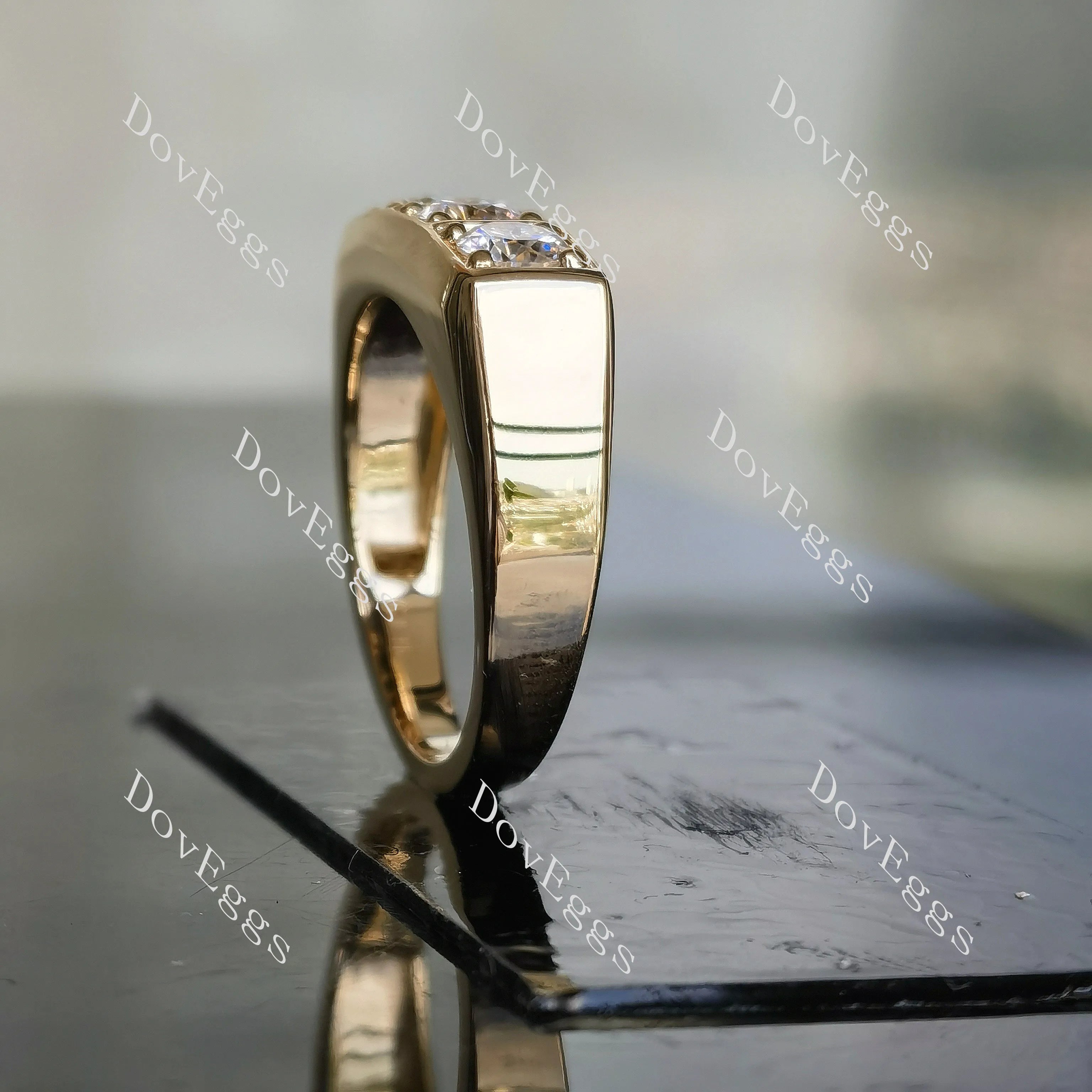 Doveggs round bezel three stones moissanite wedding band