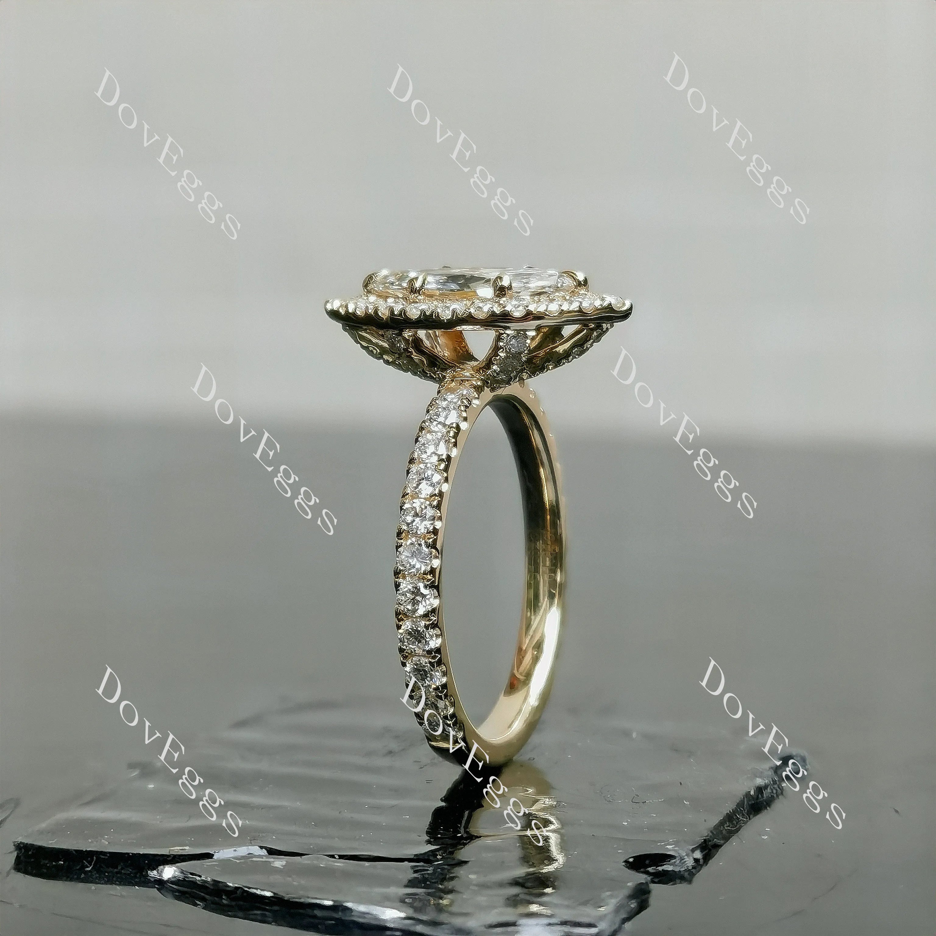 Marquise halo 3/4 eternity moissanite engagement ring| DovEggs