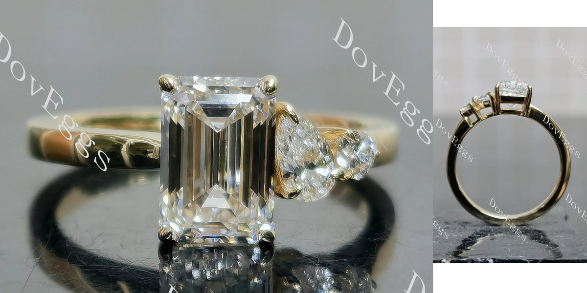 Doveggs Emerald Pave Three Stones Lab Grown Diamond Engagement Ring