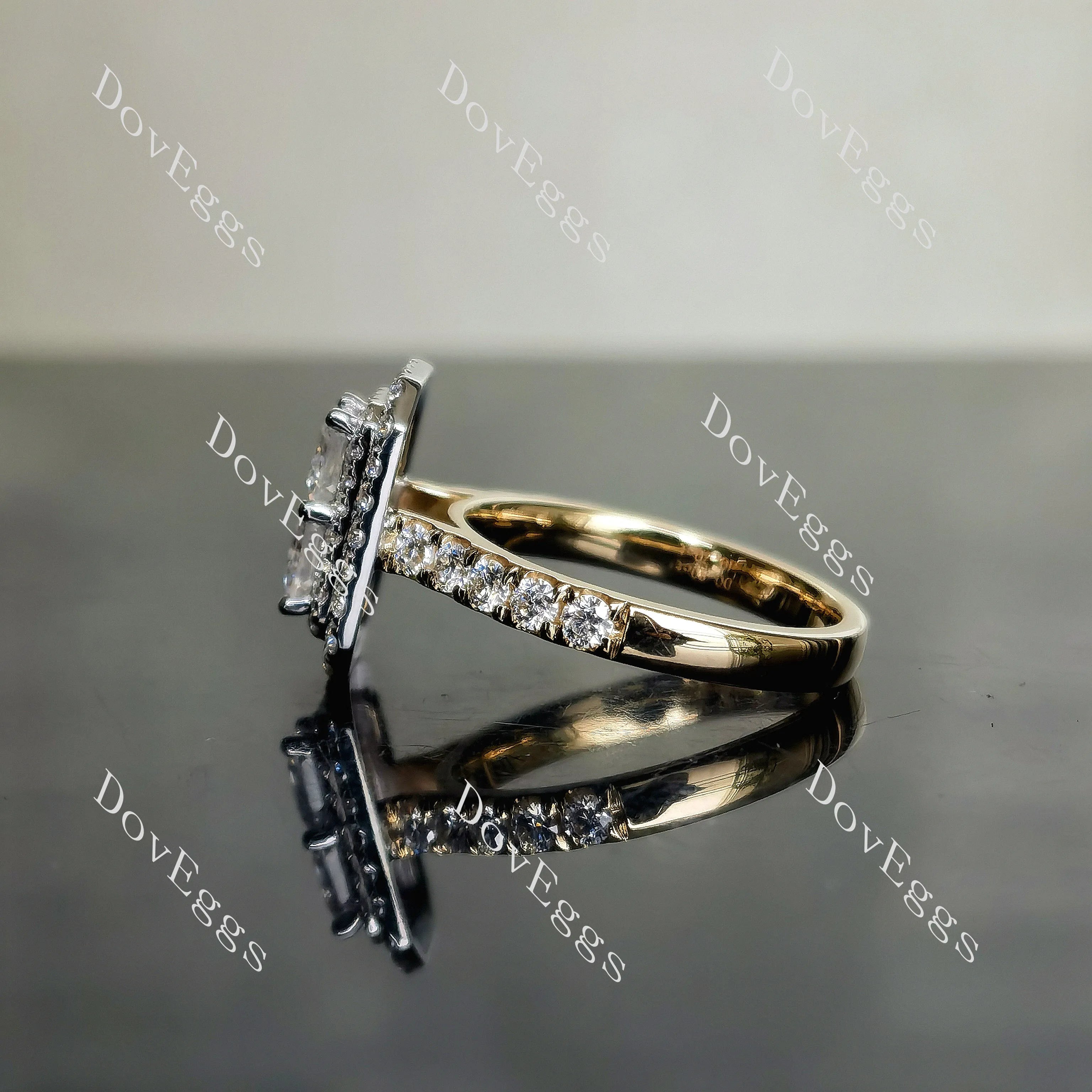 Doveggs princess double halo half eternity pave moissanite engagement ring