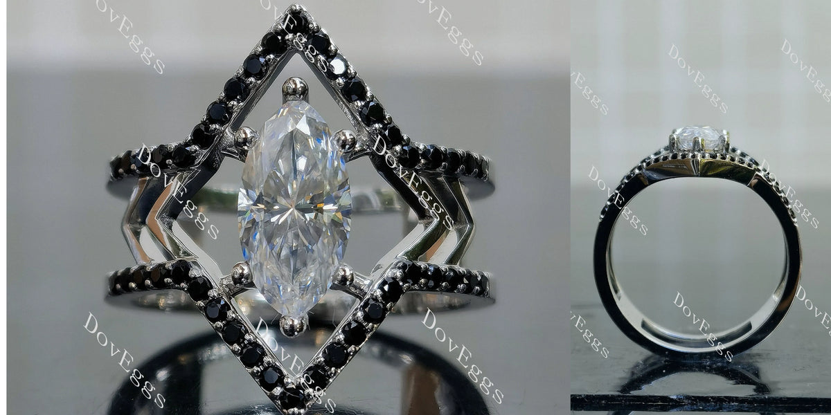 Doveggs Marquise Modified H&A cut split shank Halo pave stones moissanite engagement ring