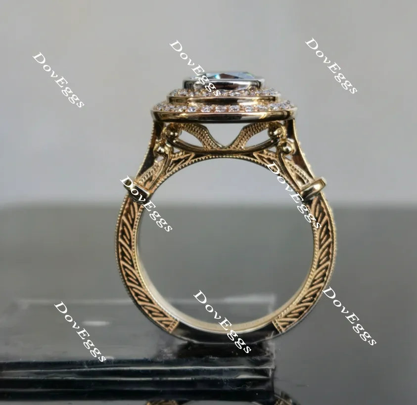 Perdurabo cushion double halo moissanite engagement ring