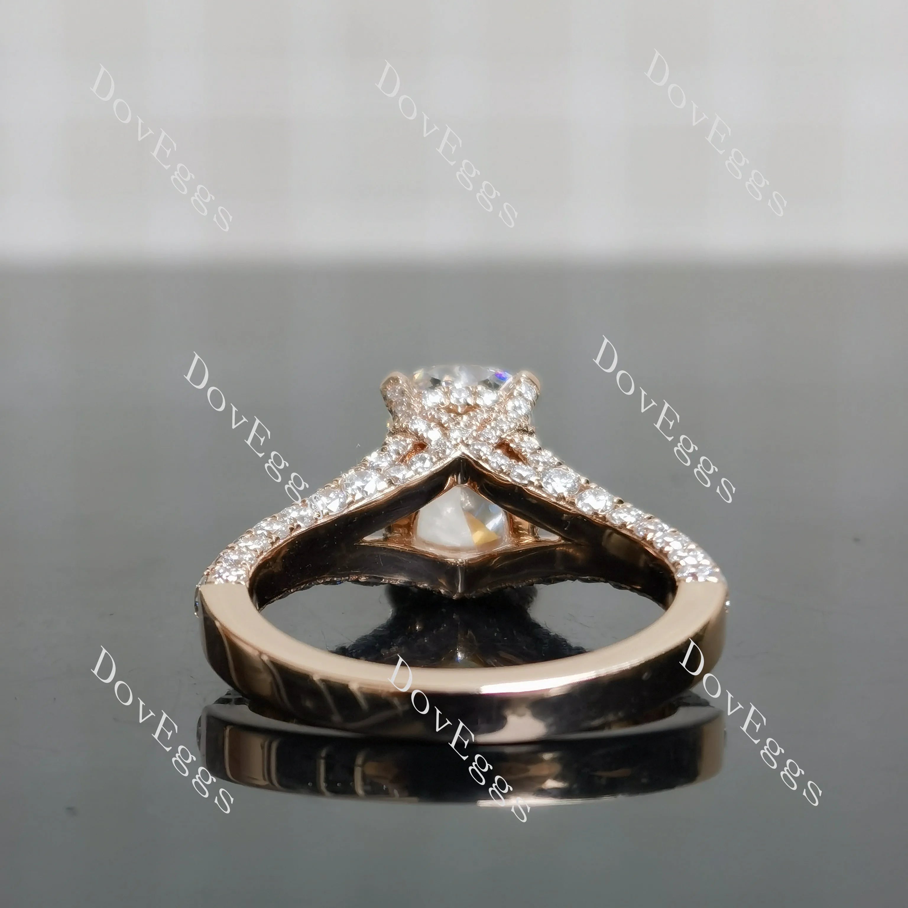 Emily's Hope-Cushion pave split shanks half eternity moissanite engagement ring|DovEggs