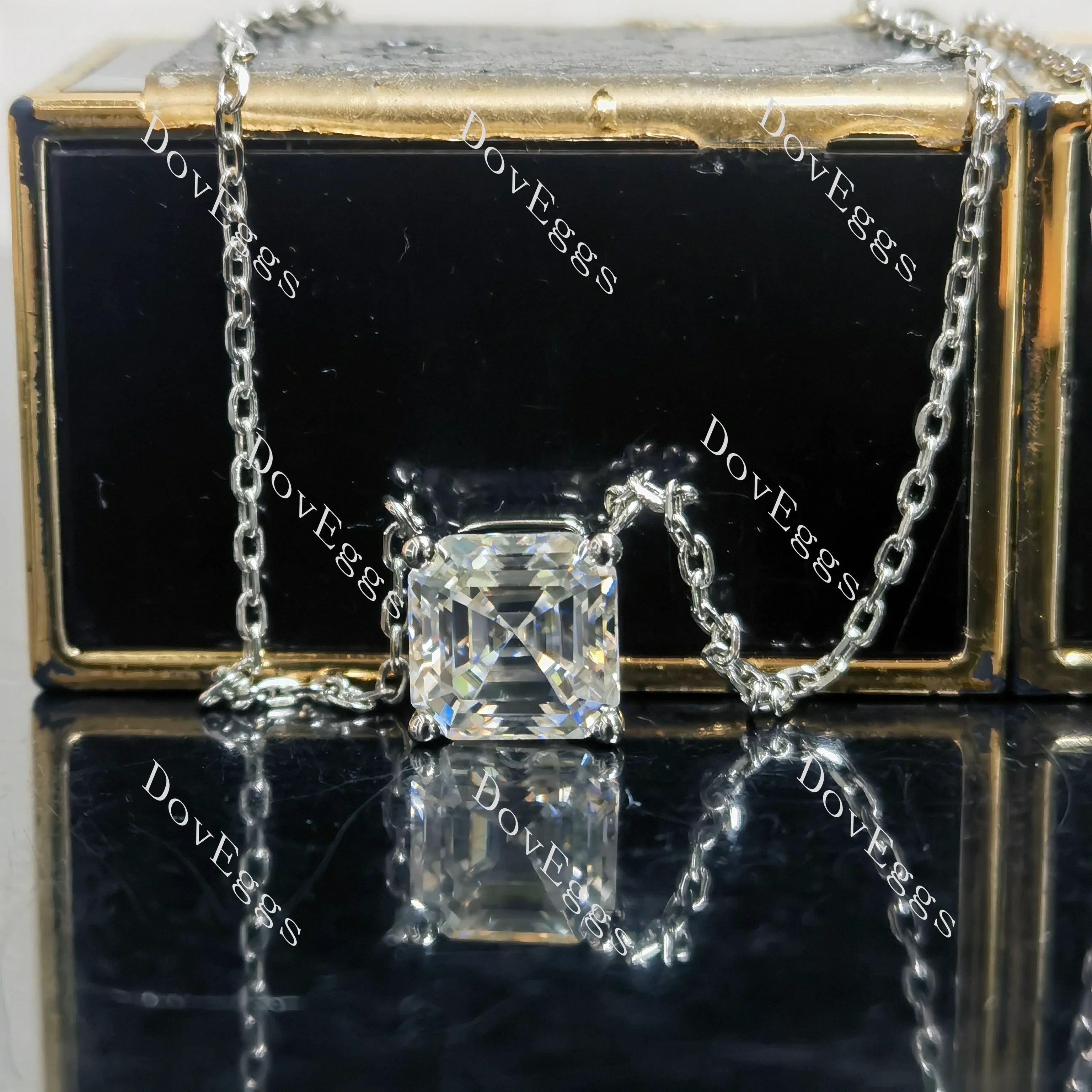 Doveggs sterling silver 2ct asscher moissanite pendant necklace