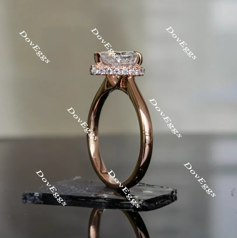 DovEggs paved halo pear moissanite engagement ring