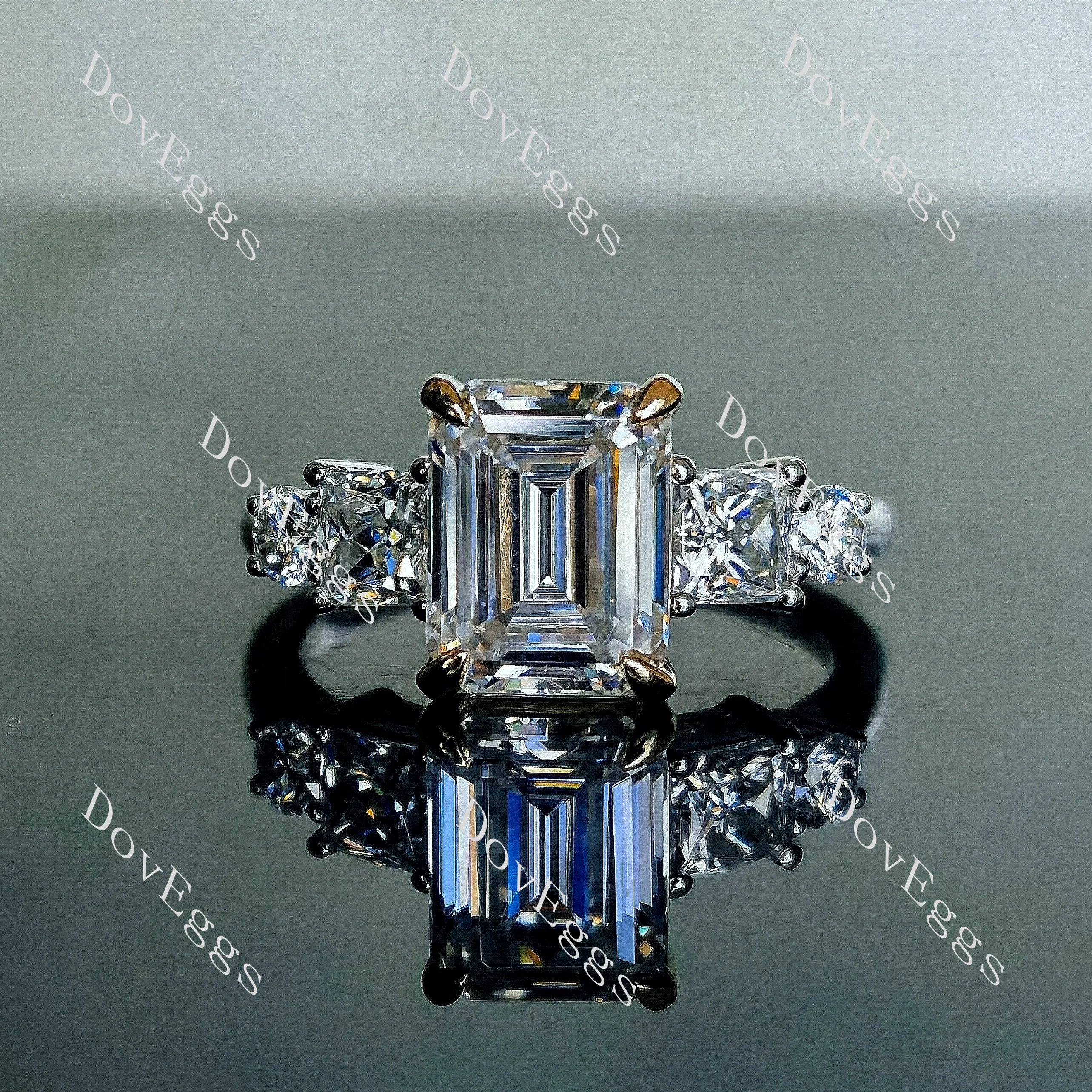 Doveggs emerald side stones moissanite engagement ring