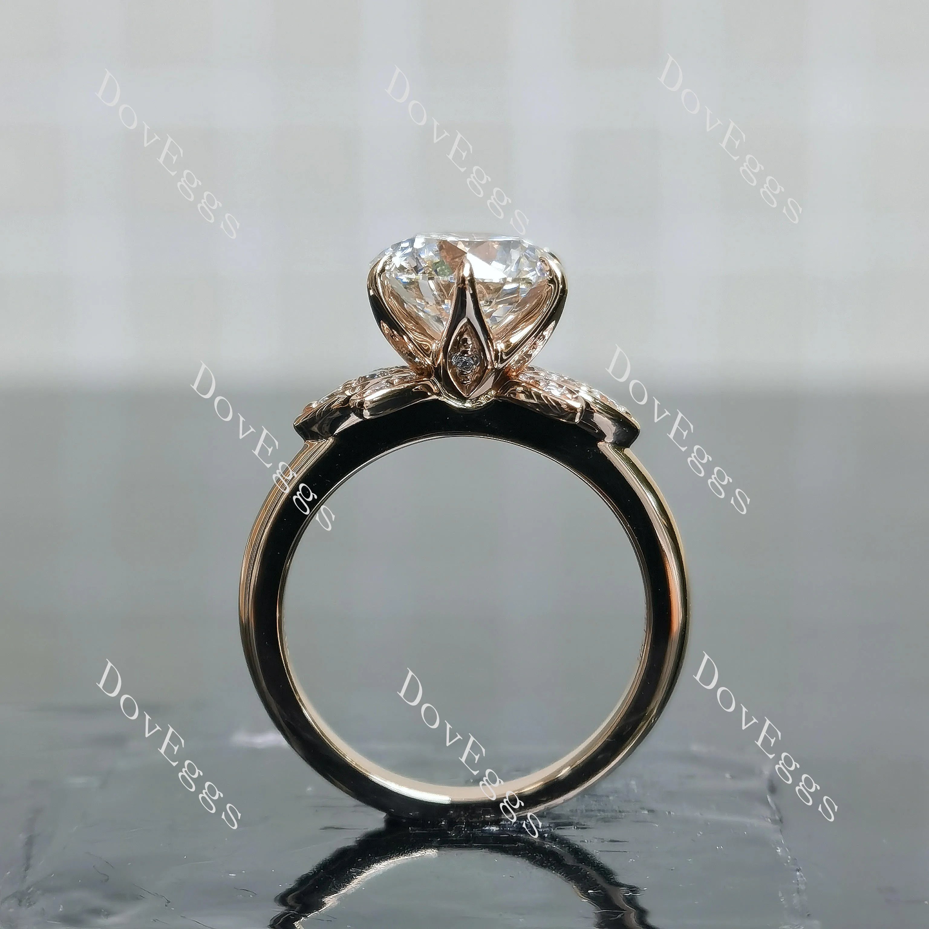 (size 4.5) Doveggs 14k rose gold 2.078ct round F color VS1 Clarity Excellent cut lab grown diamond ring(certified)