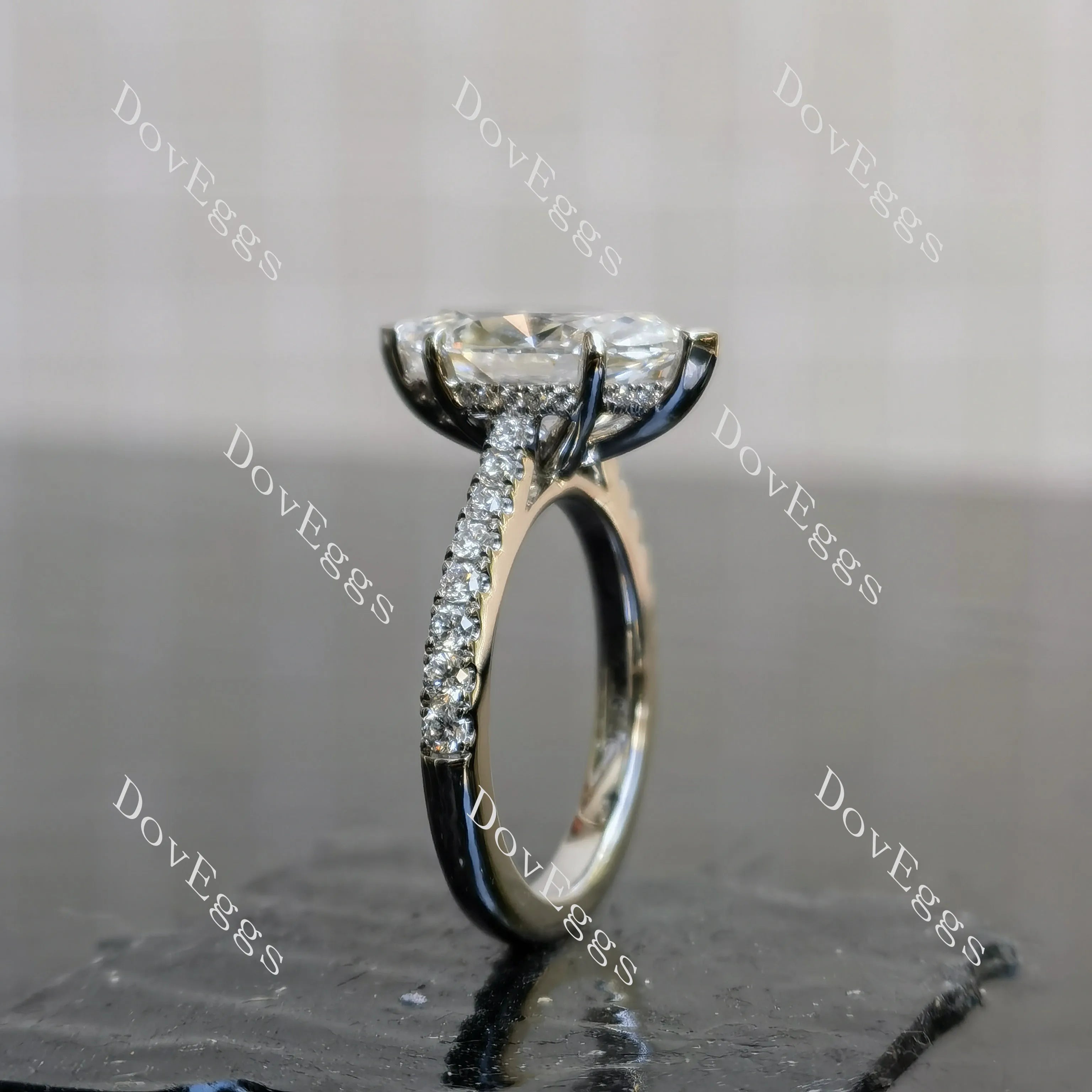Doveggs Marquise Pave Half Eternity Lab Grown Diamond Engagement Ring