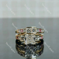 Doveggs Princess Bezel Side Stones Lab Grown Diamond Bridal Set (2 rings)